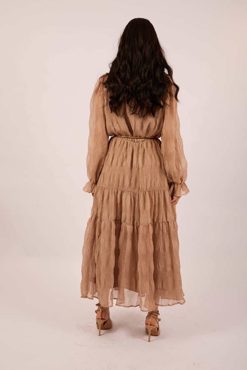 Sienna Textured Maxi Dress – Mocha/Beige