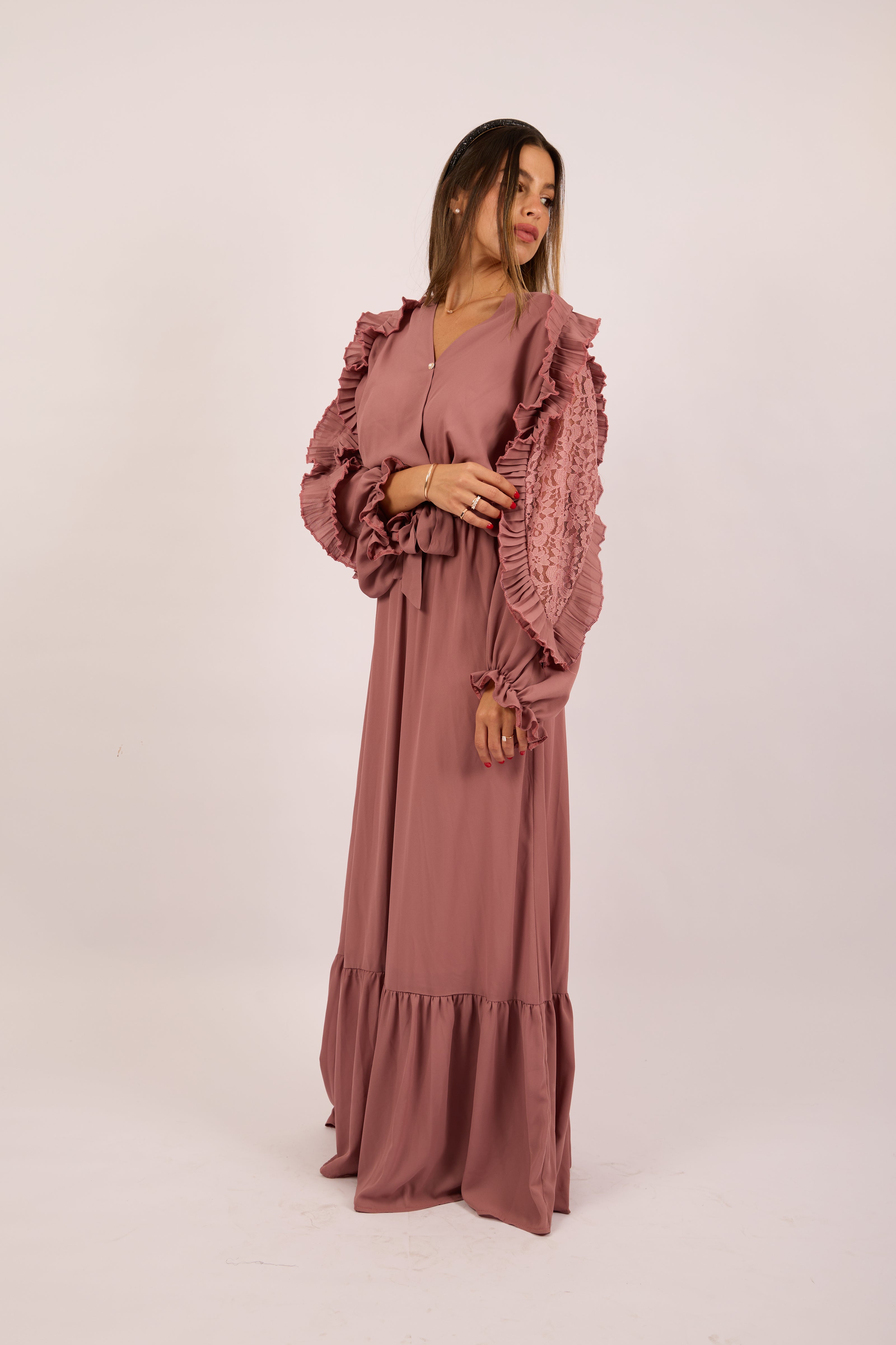 Elora Pleated Maxi Dress – Dusty Rose