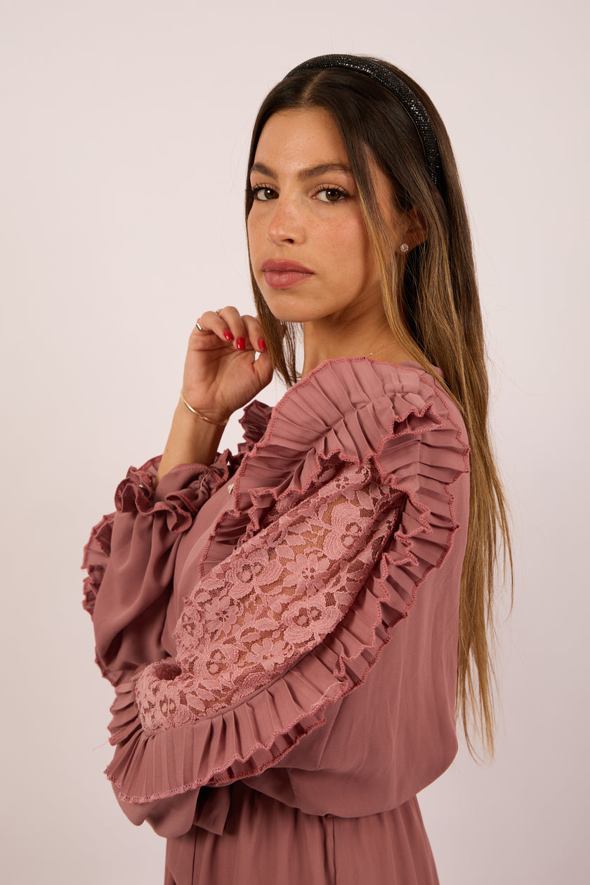 Elora Pleated Maxi Dress – Dusty Rose