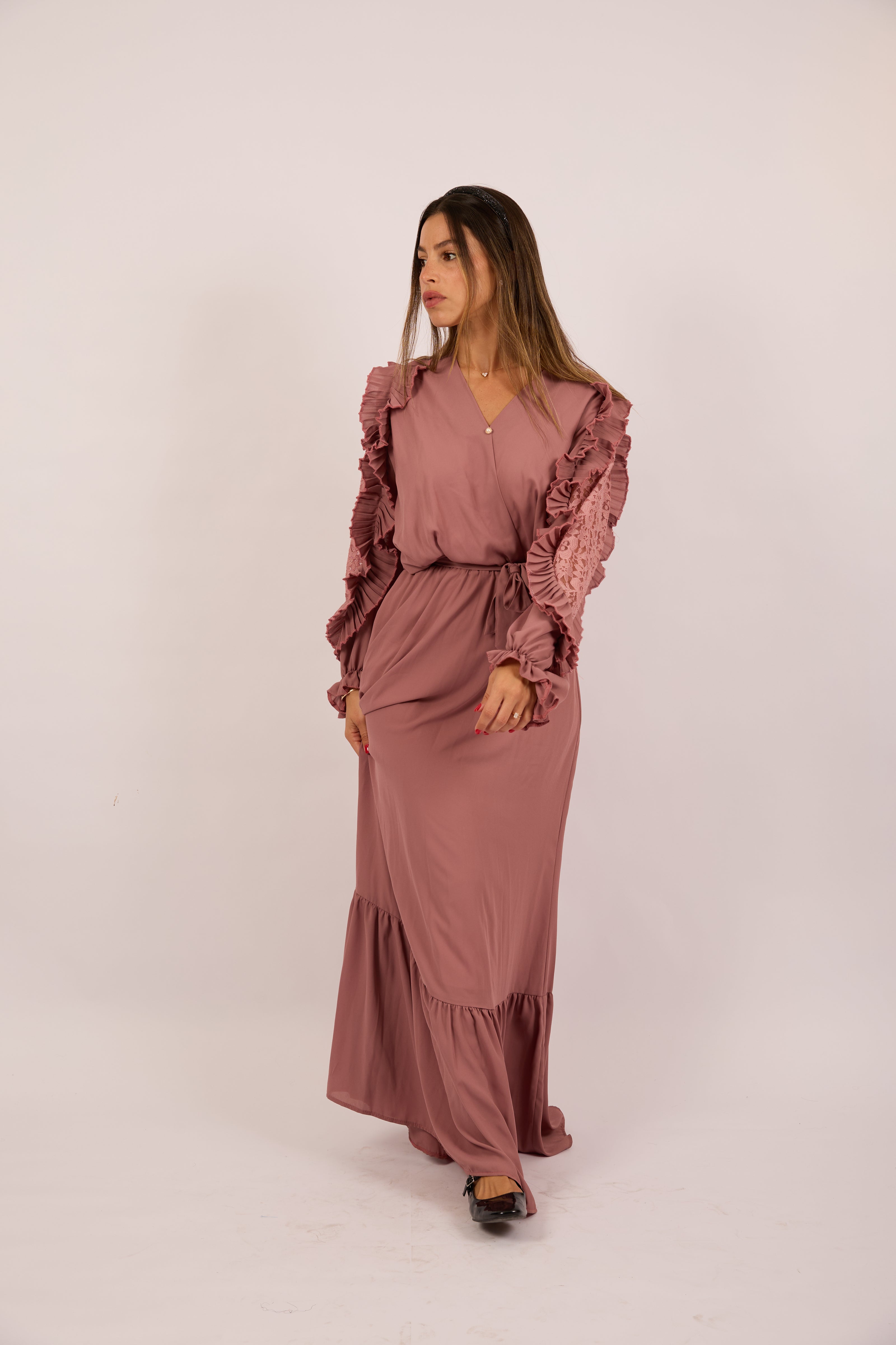 Elora Pleated Maxi Dress – Dusty Rose