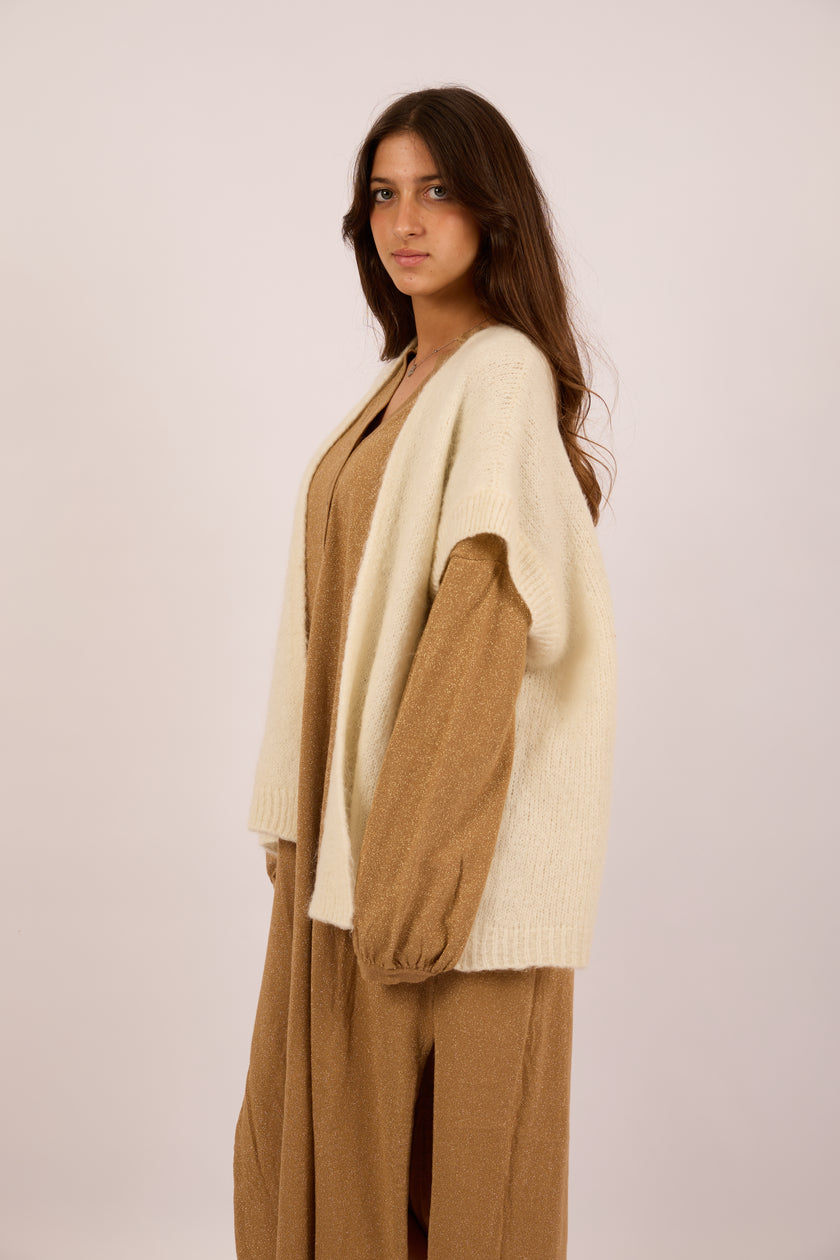 Noa Sleeveless Knit Vest – Ivory/Beige