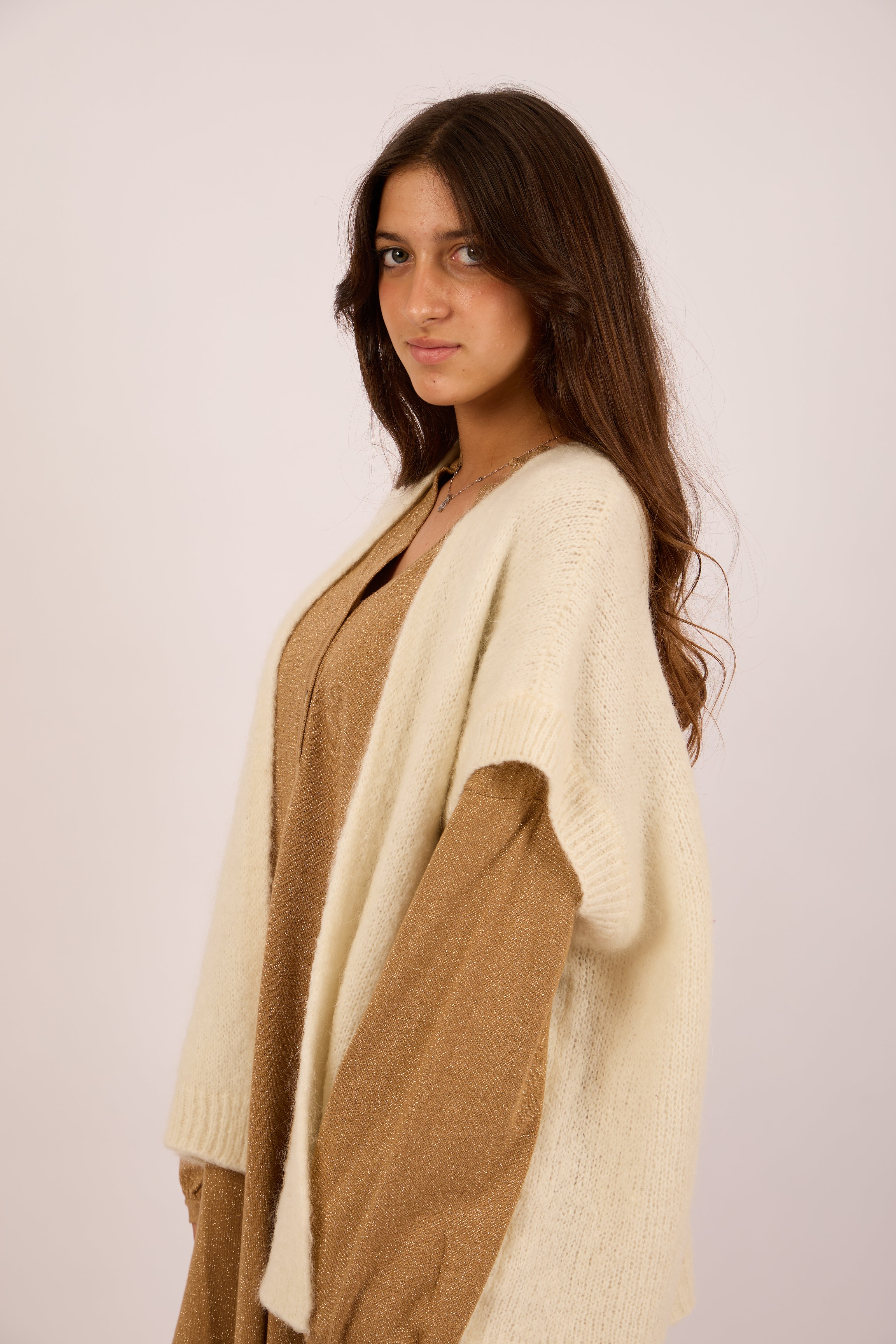 Noa Sleeveless Knit Vest – Ivory/Beige