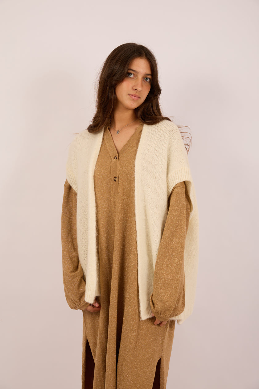 Noa Sleeveless Knit Vest – Ivory/Beige