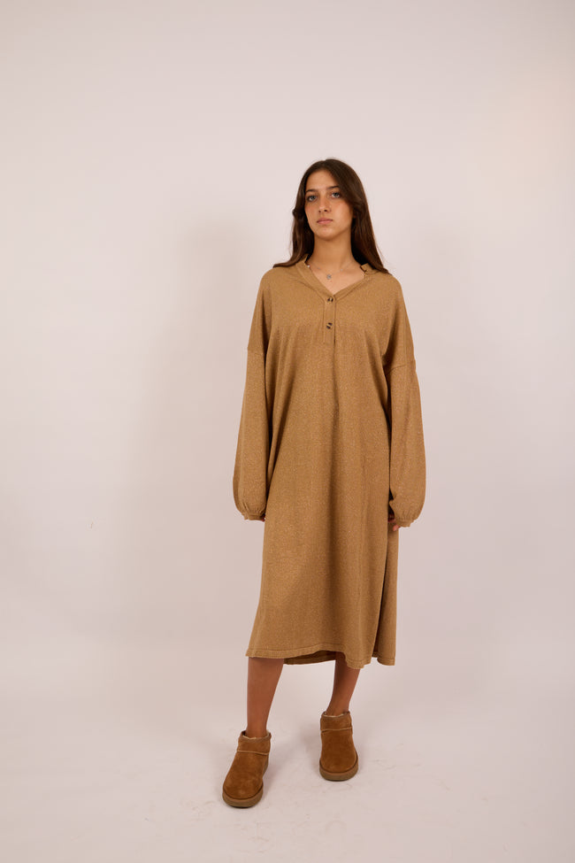 Liora Knit Midi Dress – Gold