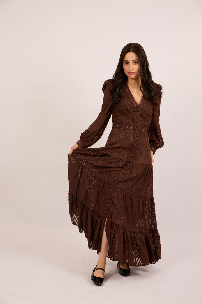 Amaya Lace Maxi Dress – Chocolate Brown/Ivory