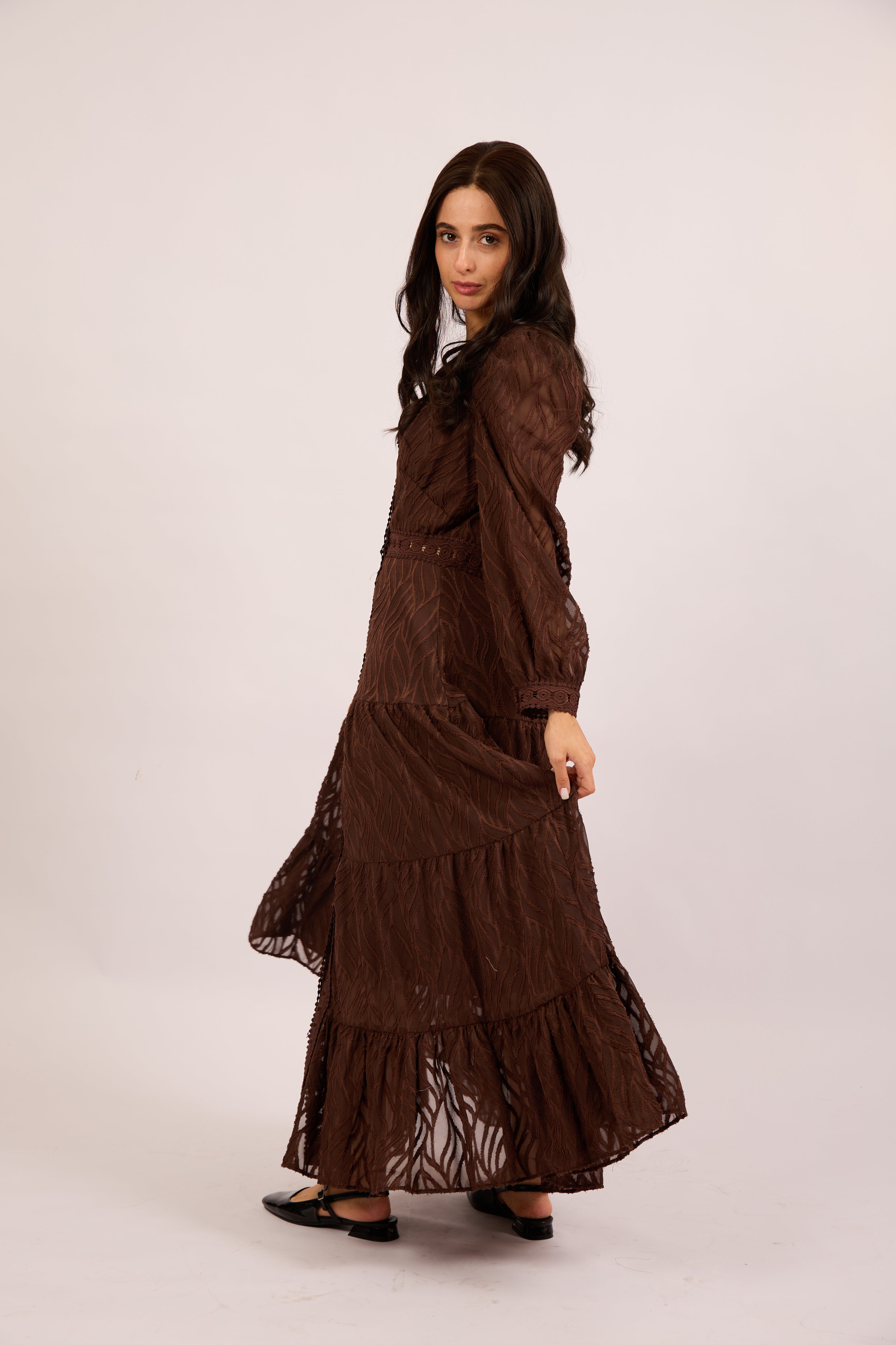 Amaya Lace Maxi Dress – Chocolate Brown/Ivory