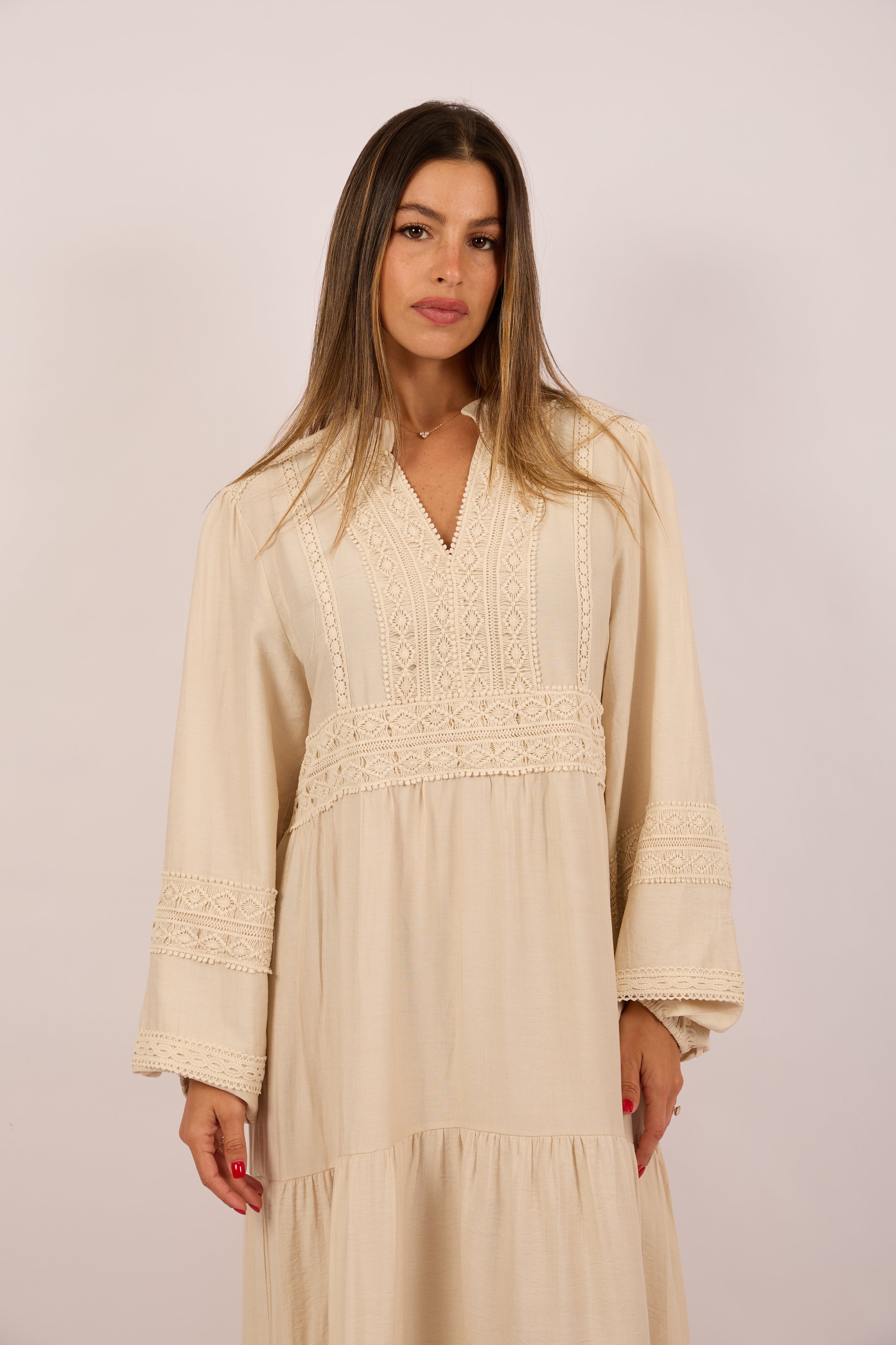 Noor Embroidered Maxi Dress – Black/Beige