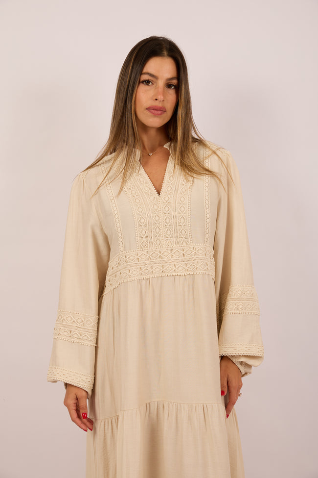 Noor Embroidered Maxi Dress – Black/Beige