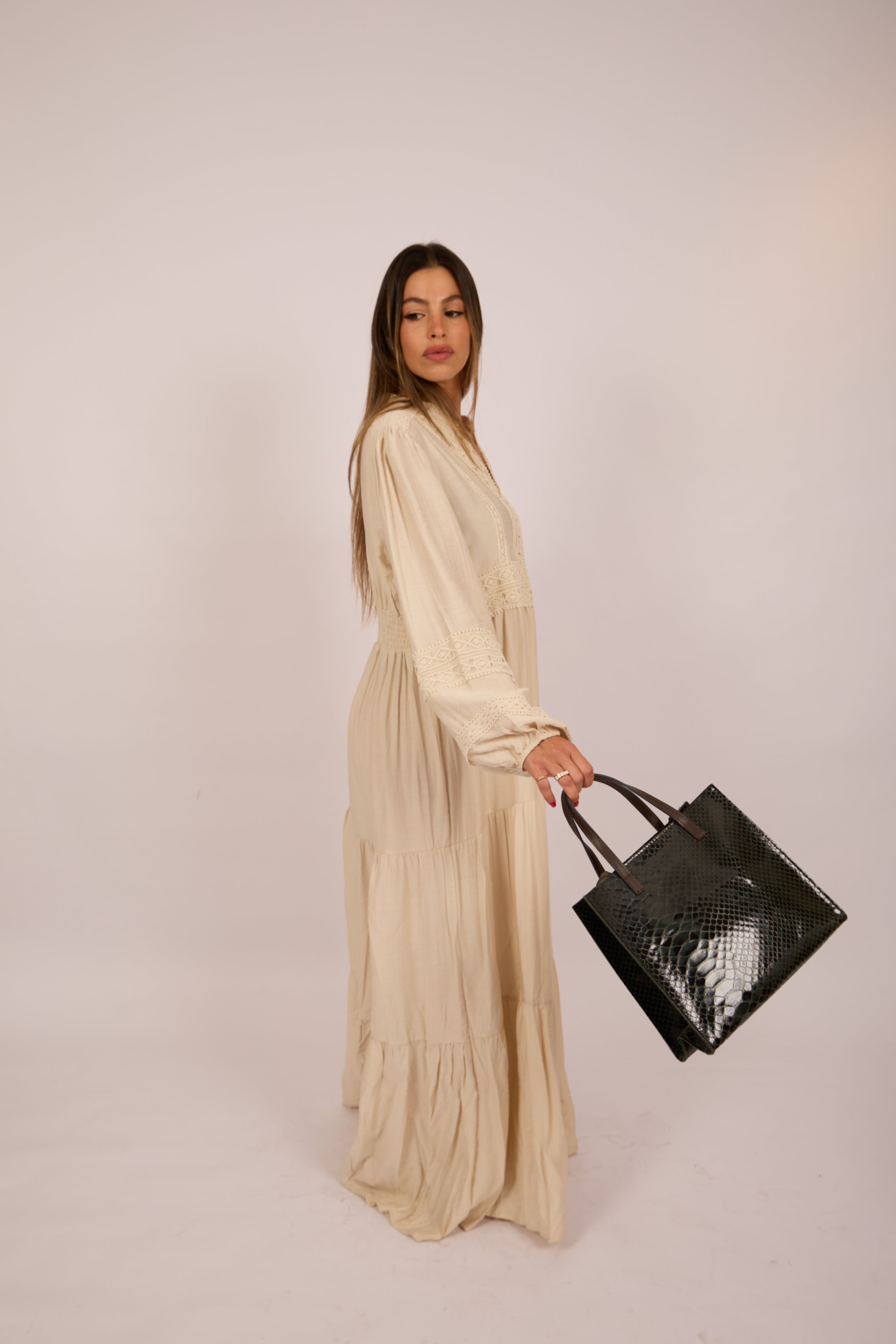 Noor Embroidered Maxi Dress – Black/Beige