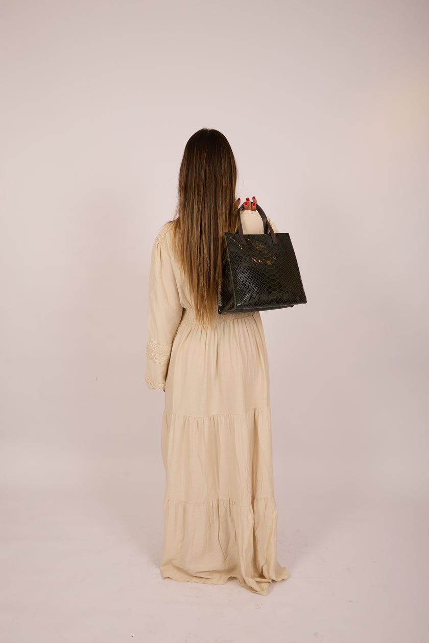 Noor Embroidered Maxi Dress – Black/Beige