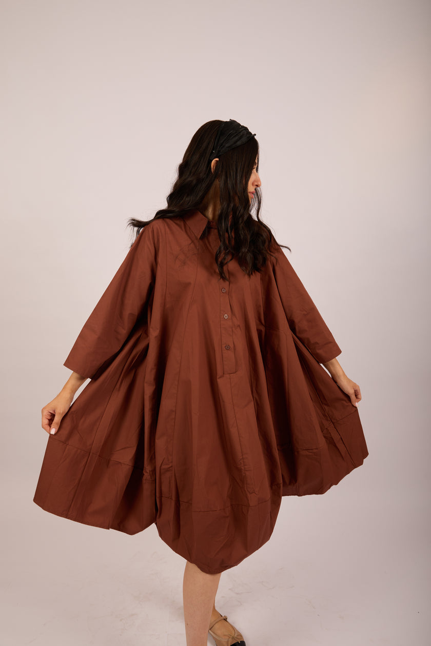 Leva Oversized Shirt Dress – Cinnamon Brown