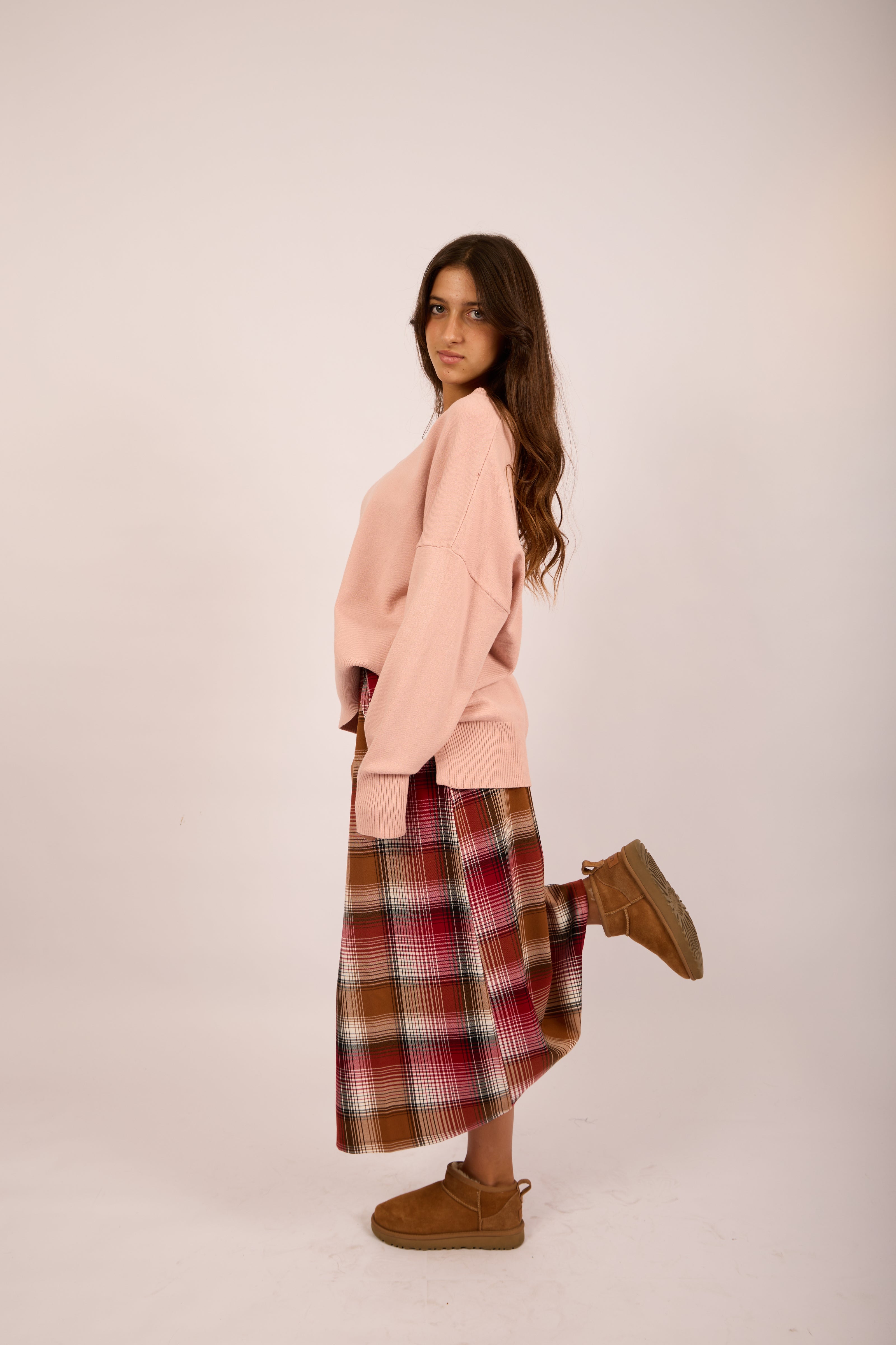 Avana Wrap Skirt – Checked Caramel & Red