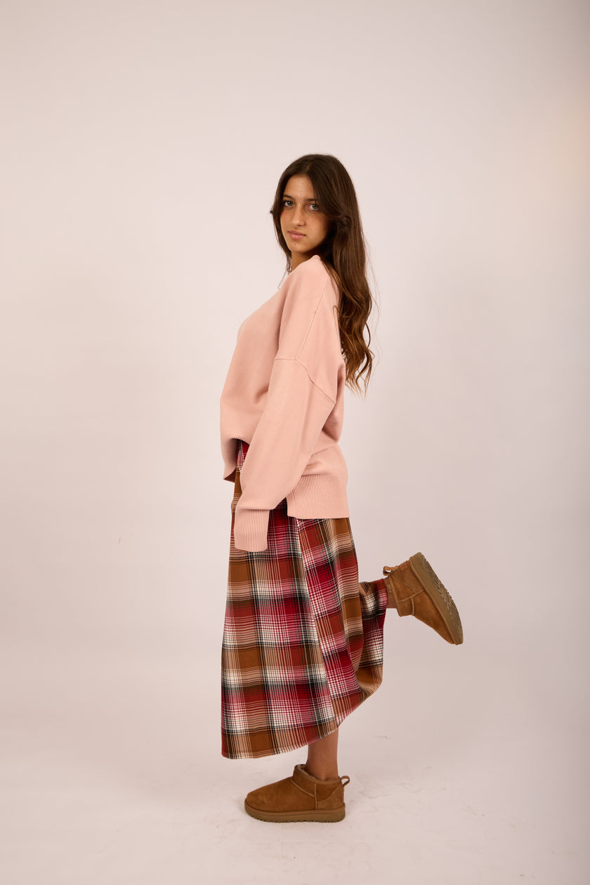 Avana Wrap Skirt – Checked Caramel & Red