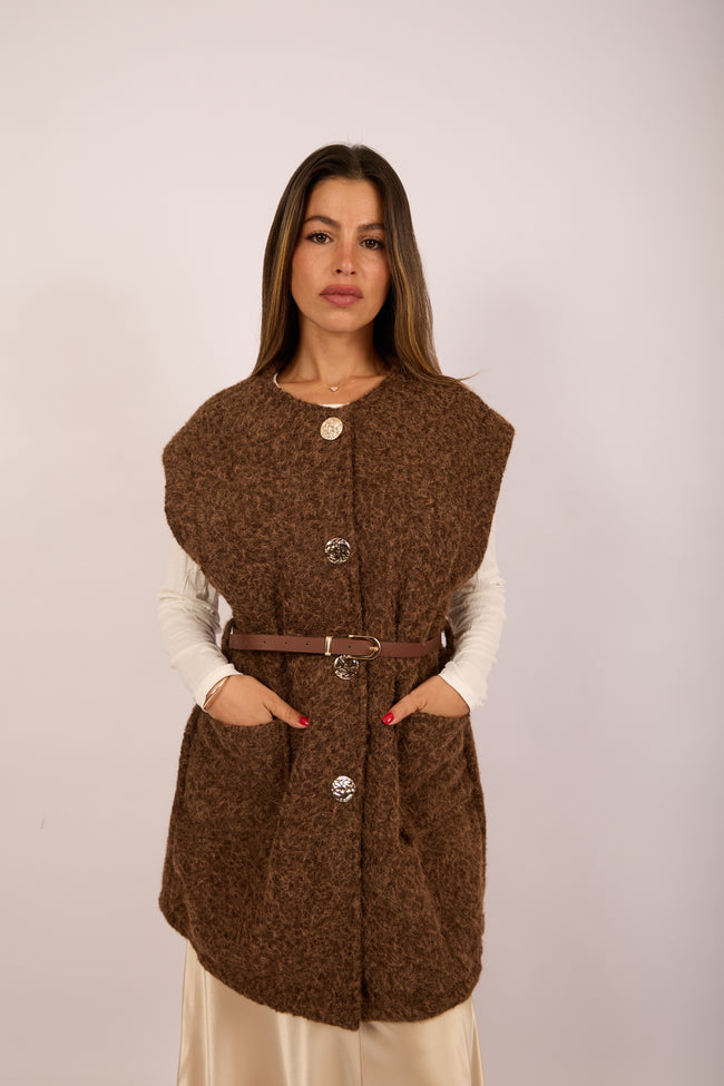 Sanava Textured Vest –  Ivory, Brown, Burgundy & Black