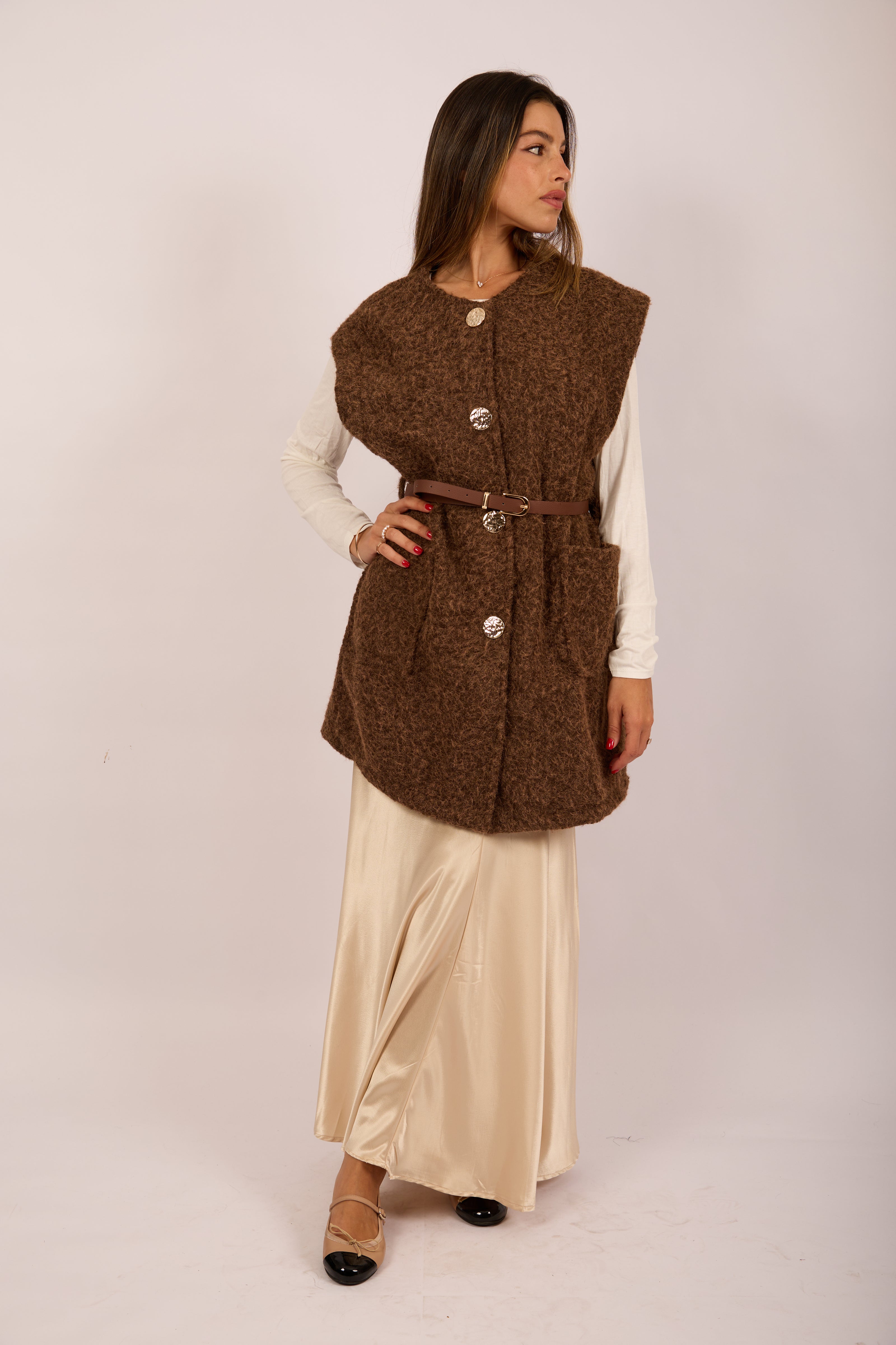Sanava Textured Vest –  Ivory, Brown, Burgundy & Black