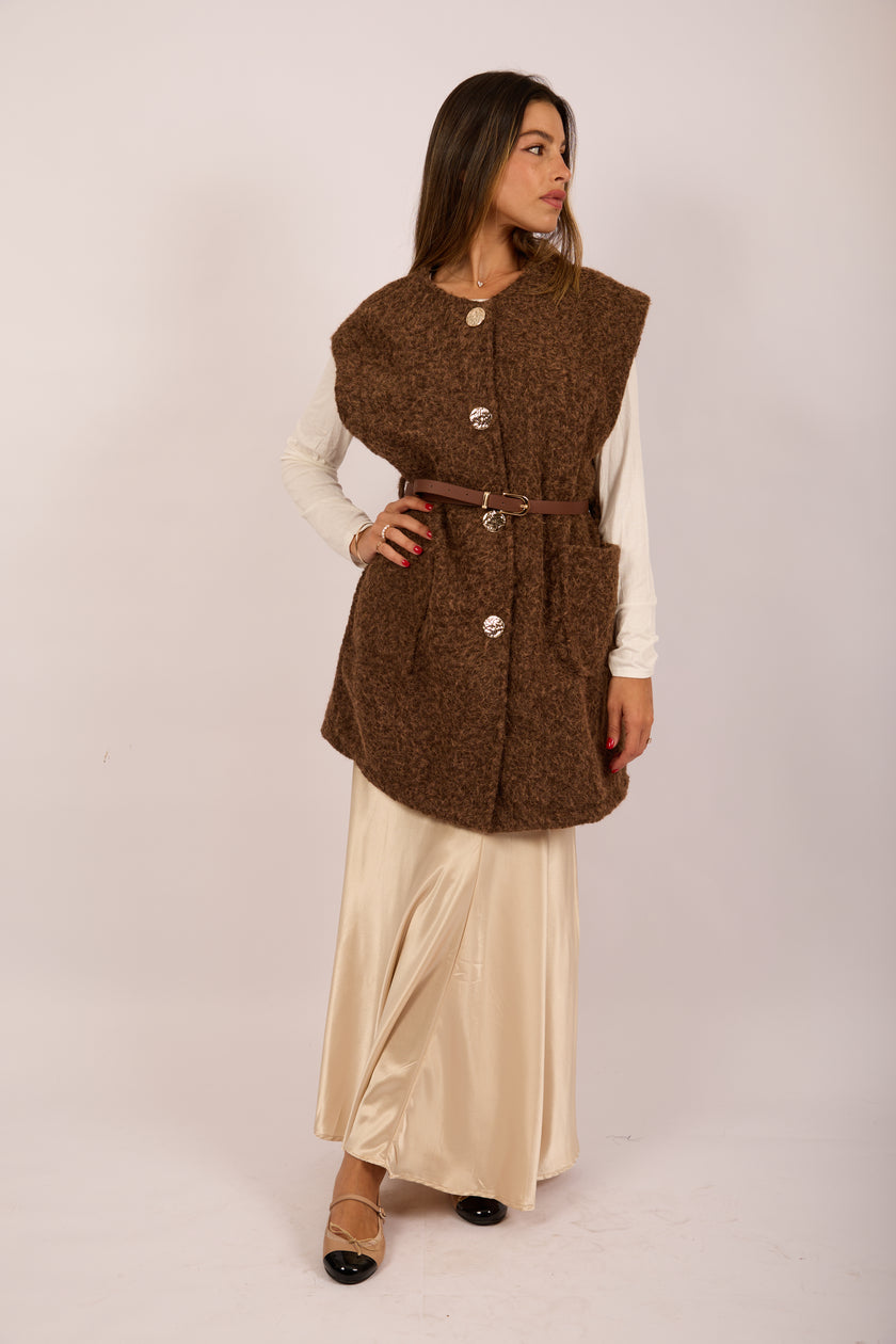 Sanava Textured Vest –  Ivory, Brown, Burgundy & Black