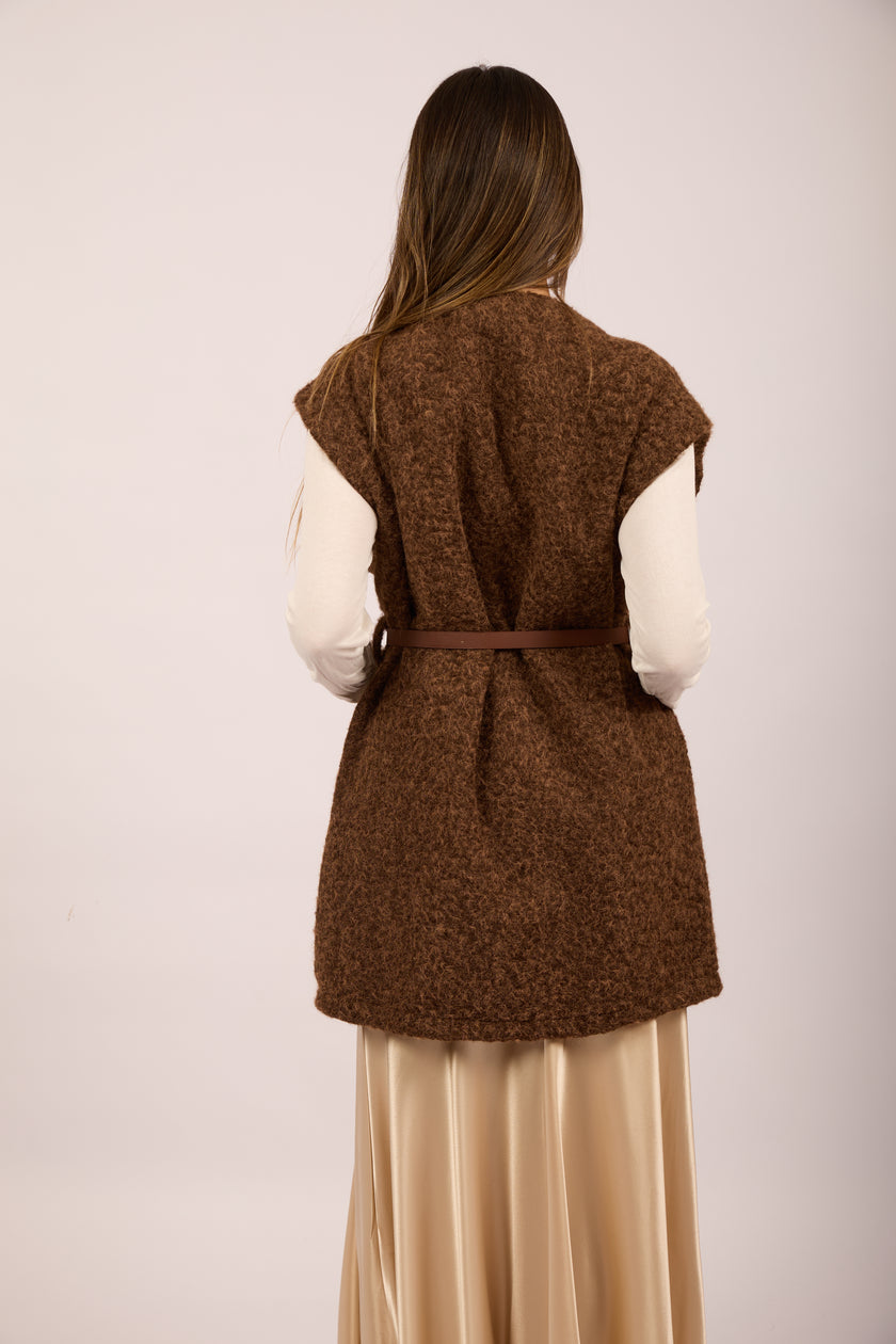 Sanava Textured Vest –  Ivory, Brown, Burgundy & Black