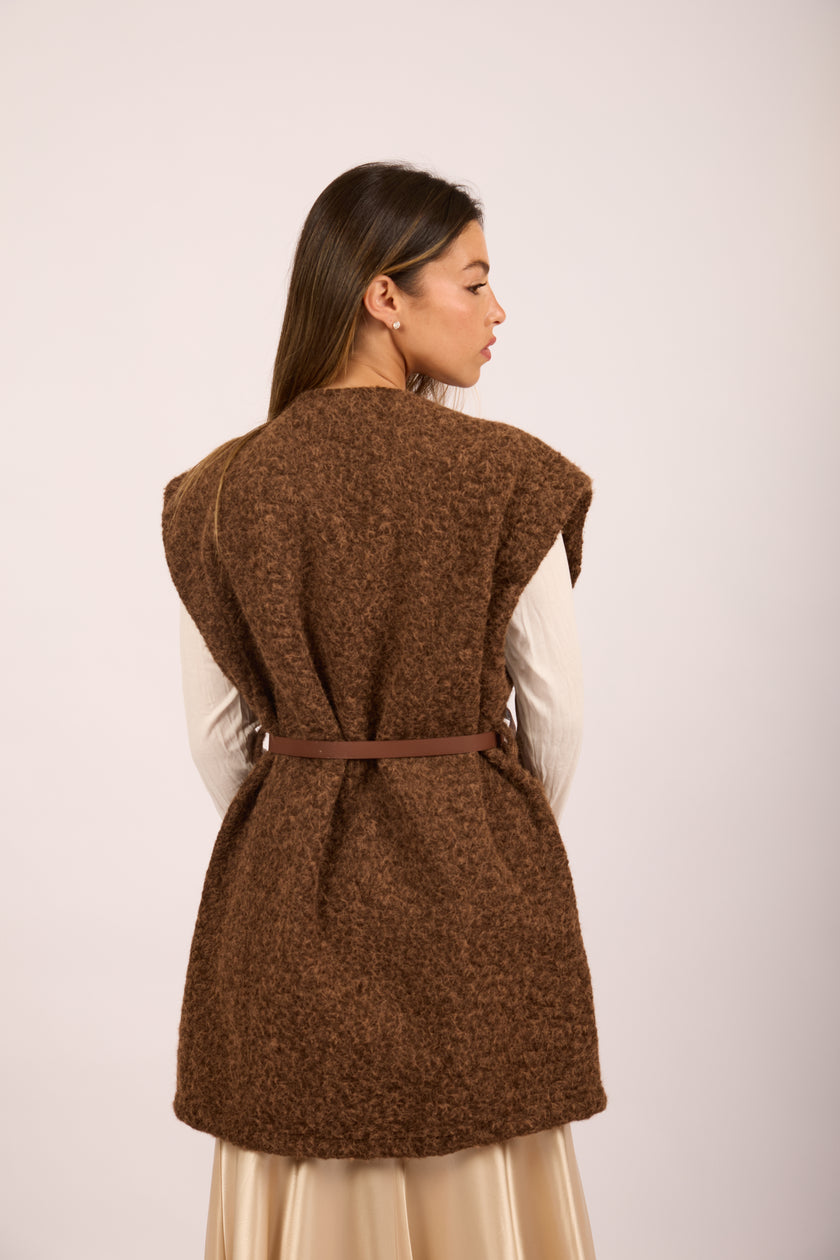 Sanava Textured Vest –  Ivory, Brown, Burgundy & Black