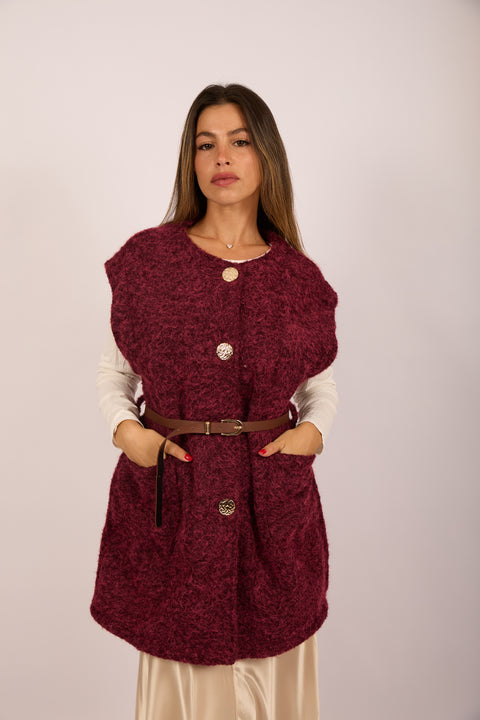 Sanava Textured Vest –  Ivory, Brown, Burgundy & Black