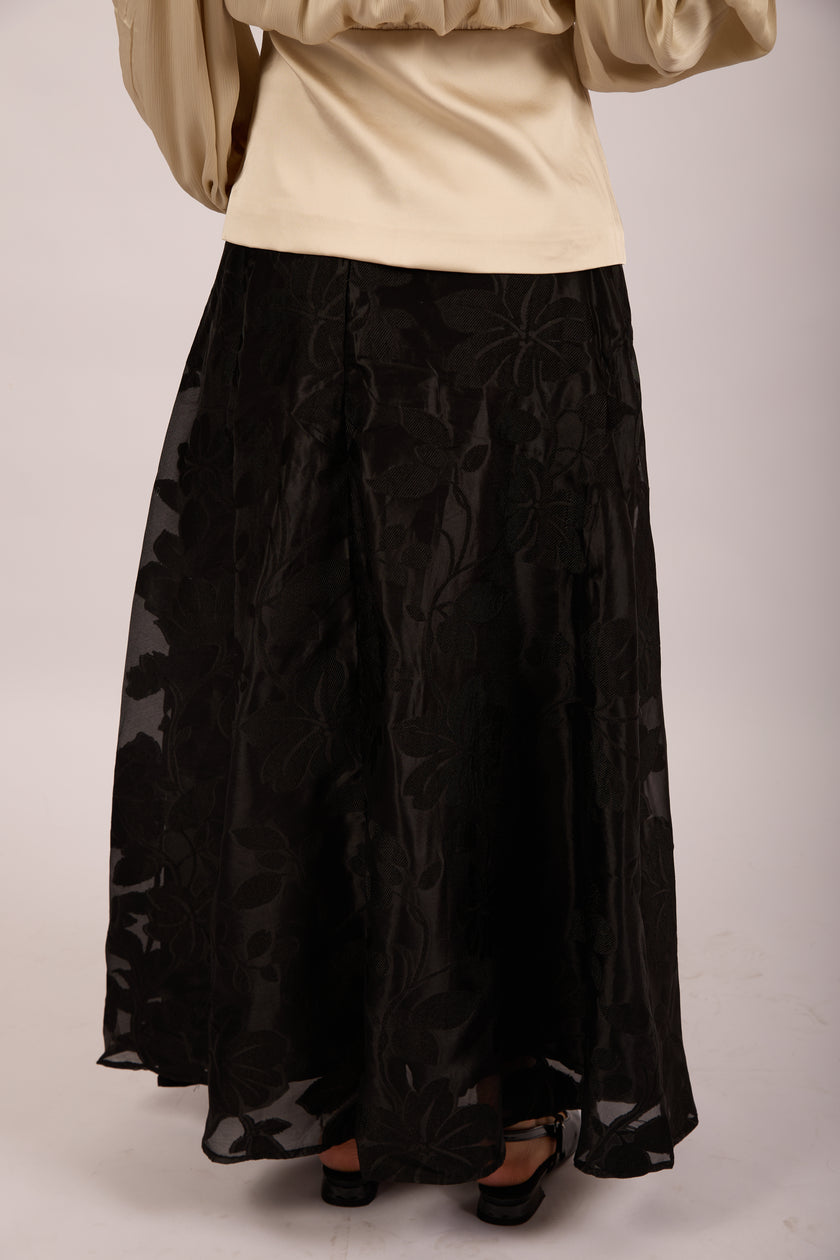 Megan Black Floral Jacquard Maxi Skirt