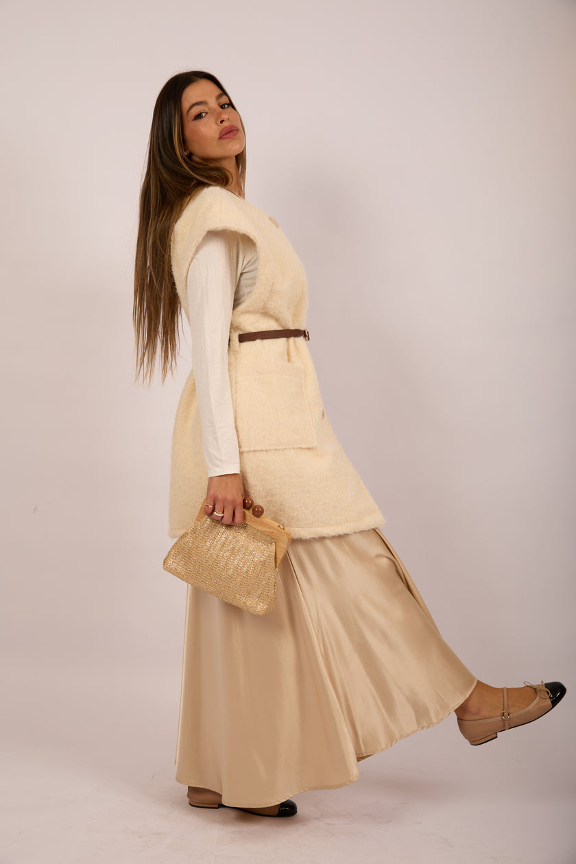 Sanava Textured Vest –  Ivory, Brown, Burgundy & Black