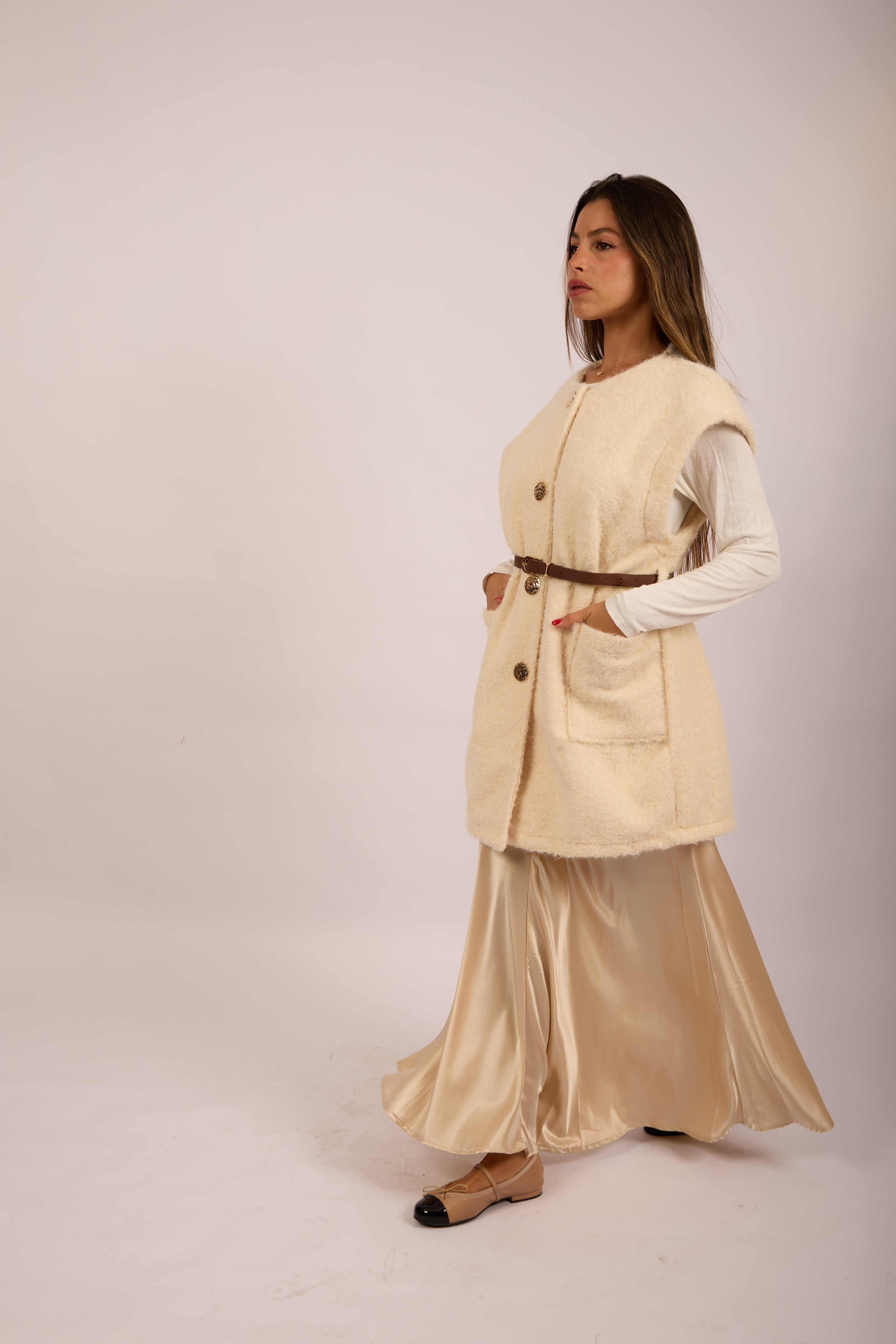 Sanava Textured Vest –  Ivory, Brown, Burgundy & Black