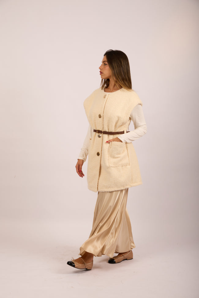 Sanava Textured Vest –  Ivory, Brown, Burgundy & Black