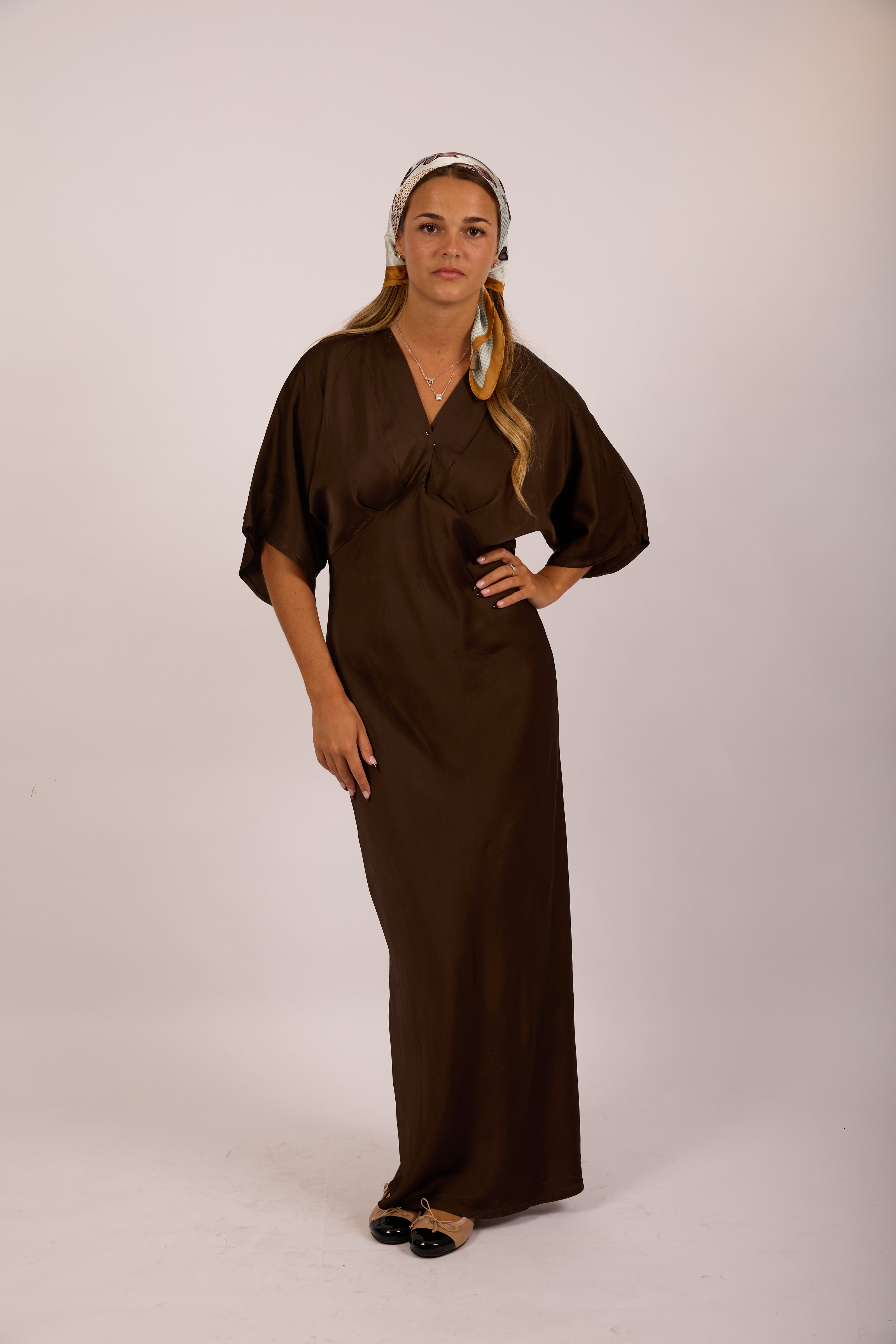 Tatiana Satin Maxi Dress – Chocolate Brown