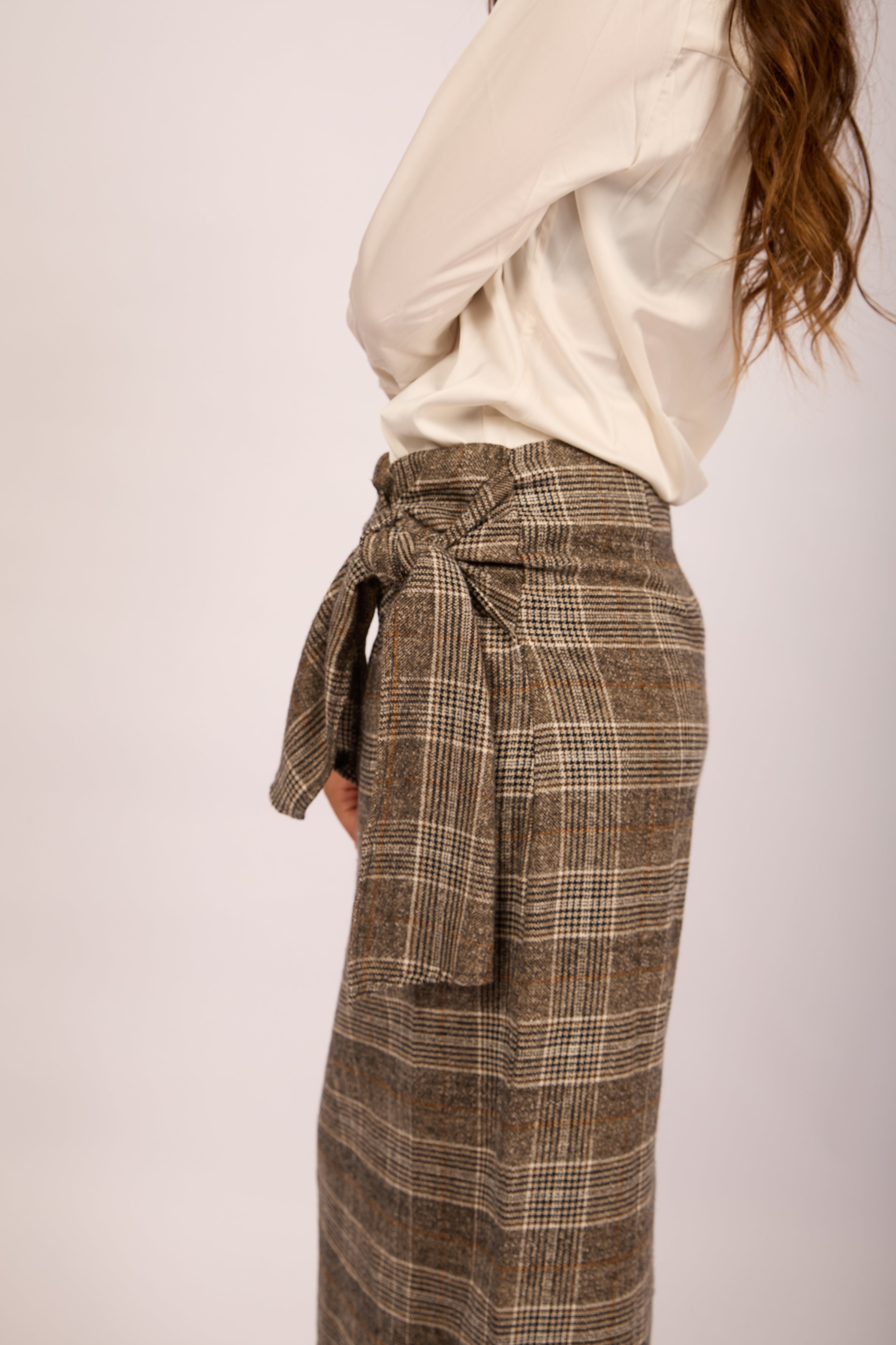 Juliana Checked Wrap Skirt – Brown & Beige