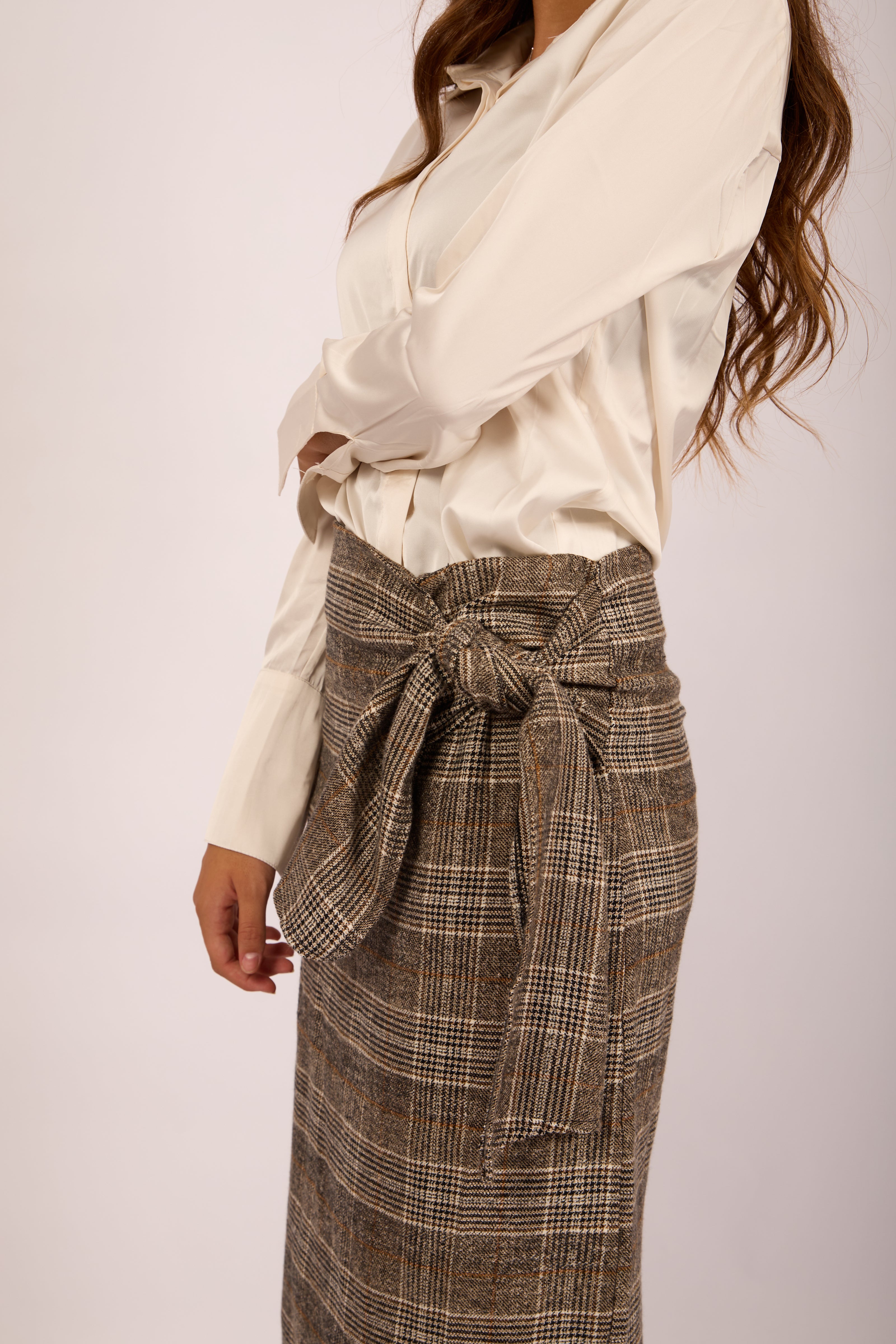 Juliana Checked Wrap Skirt – Brown & Beige