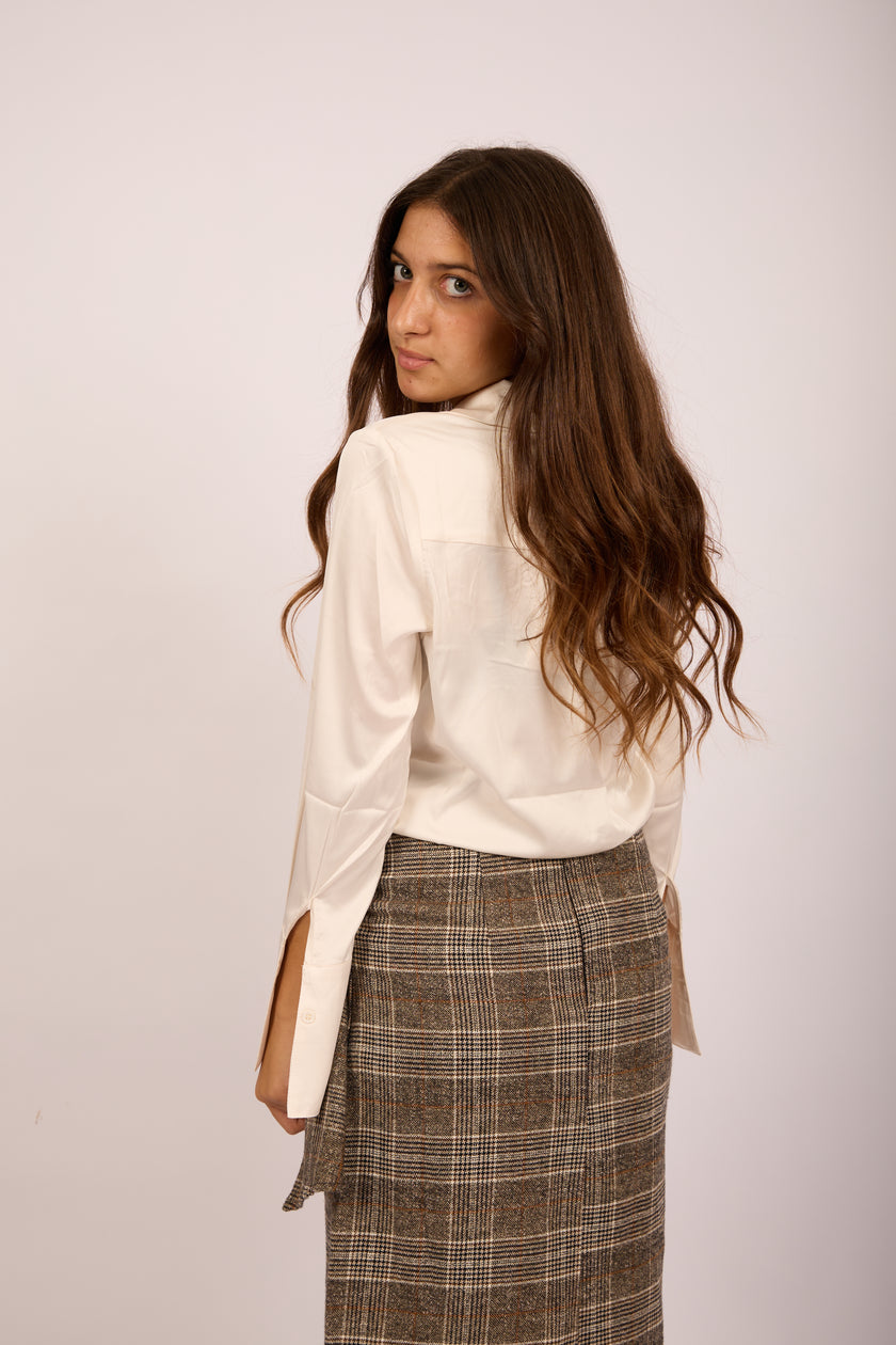 Juliana Checked Wrap Skirt – Brown & Beige