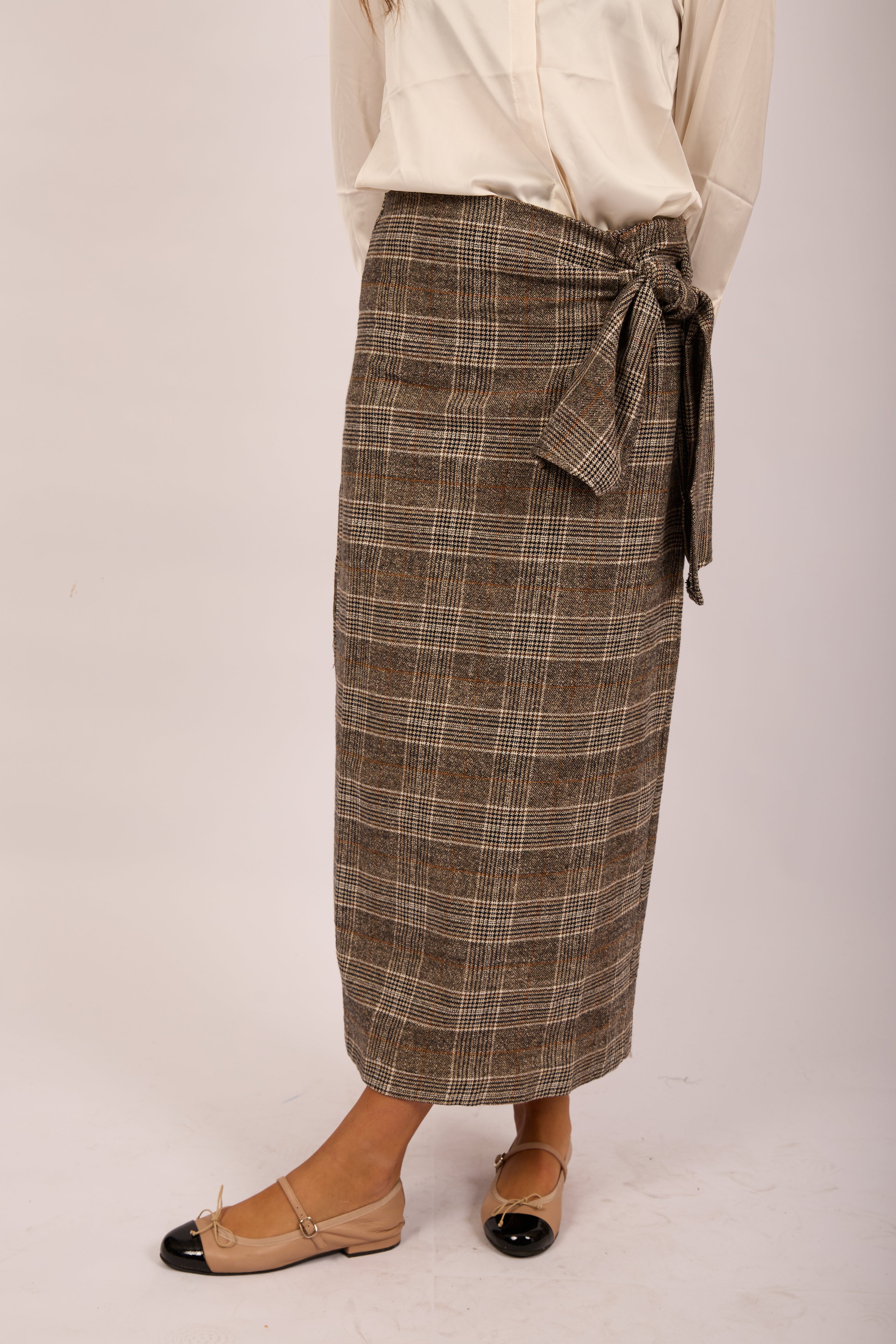 Juliana Checked Wrap Skirt – Brown & Beige