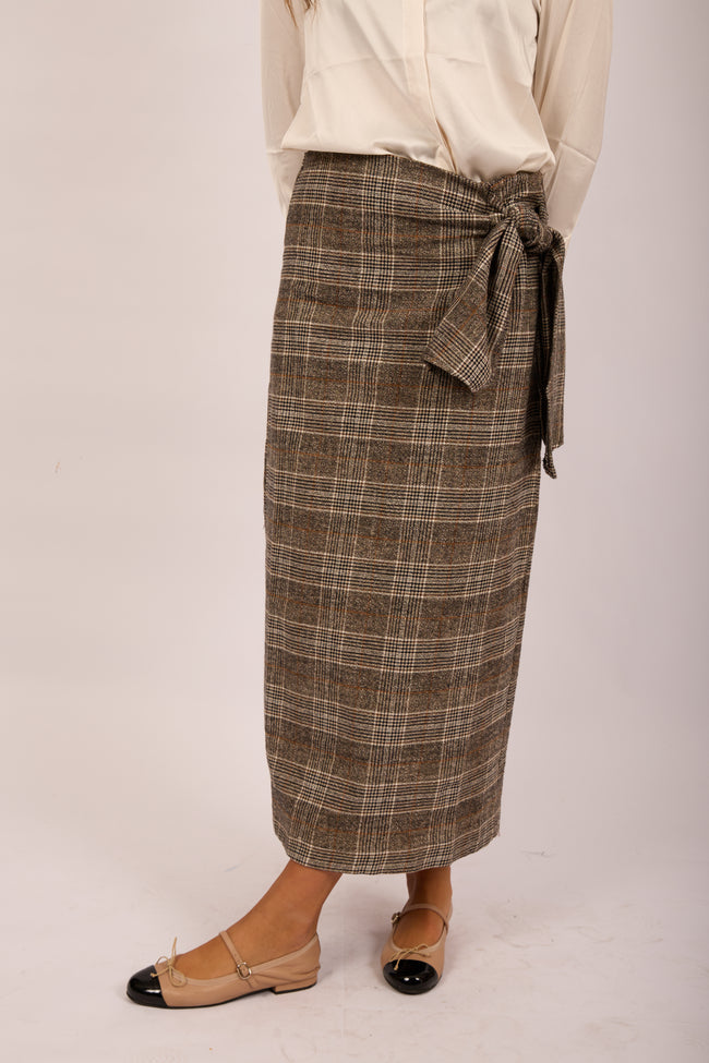 Juliana Checked Wrap Skirt – Brown & Beige