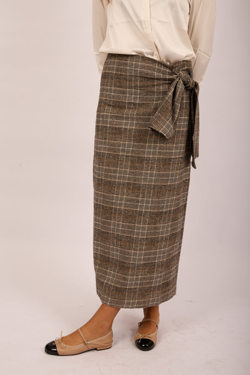 Juliana Checked Wrap Skirt – Brown & Beige