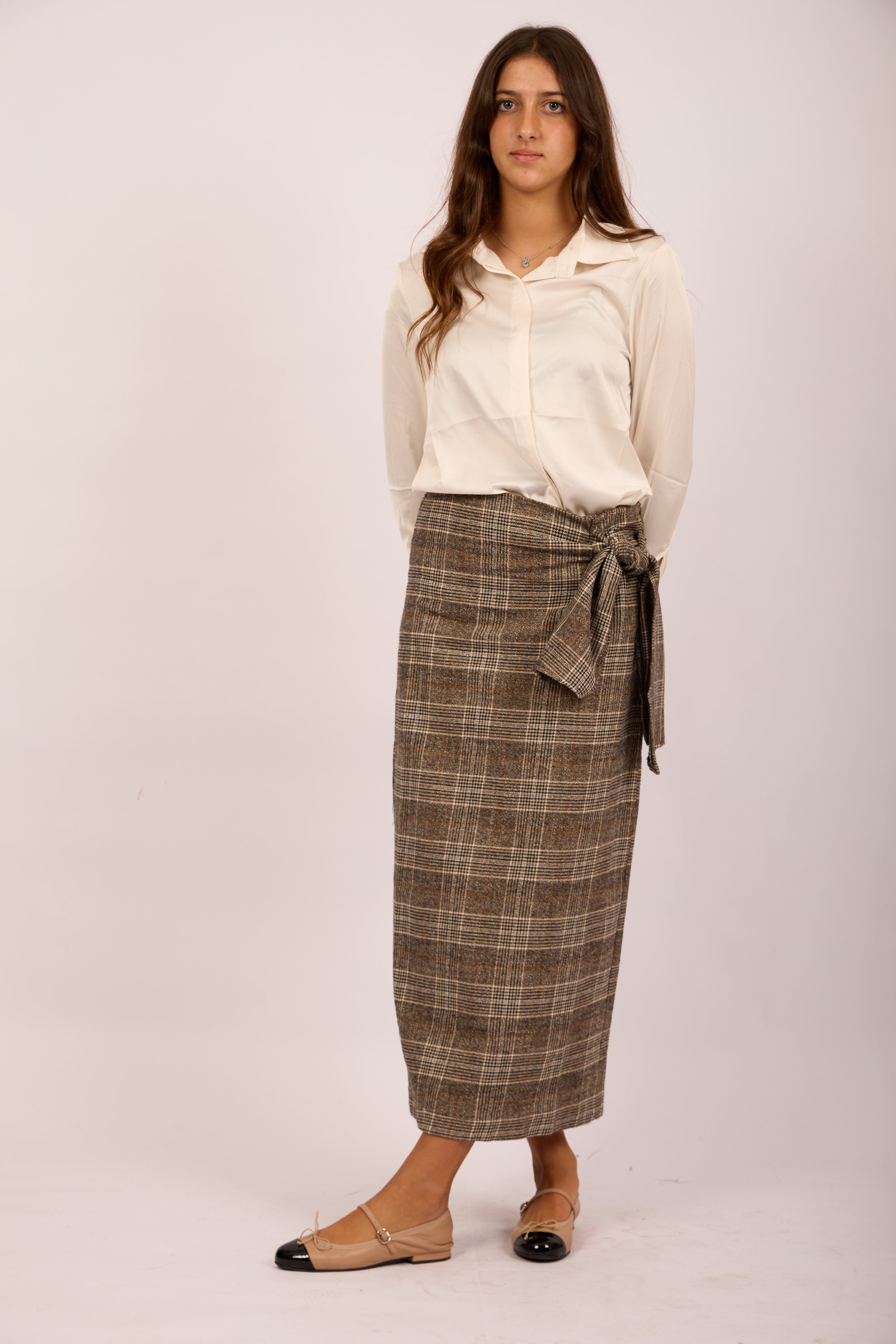 Juliana Checked Wrap Skirt – Brown & Beige