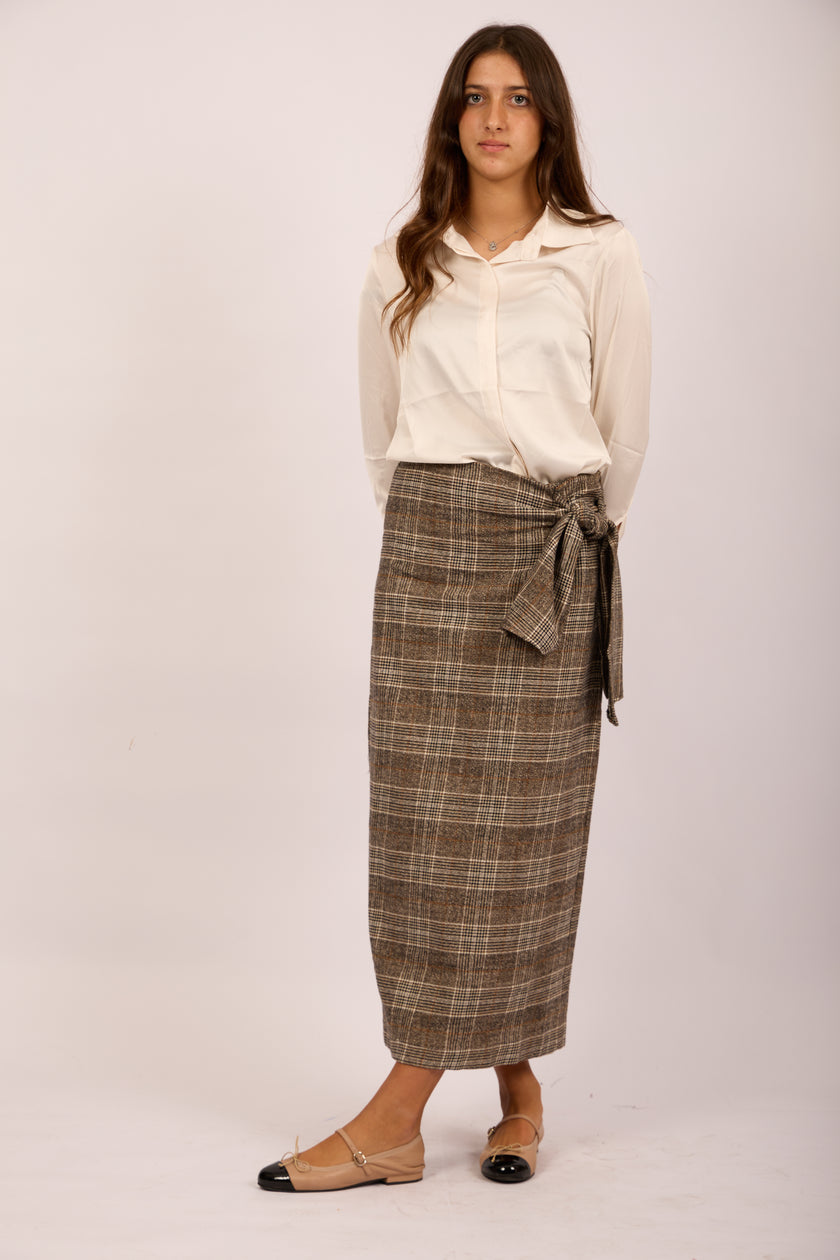 Juliana Checked Wrap Skirt – Brown & Beige