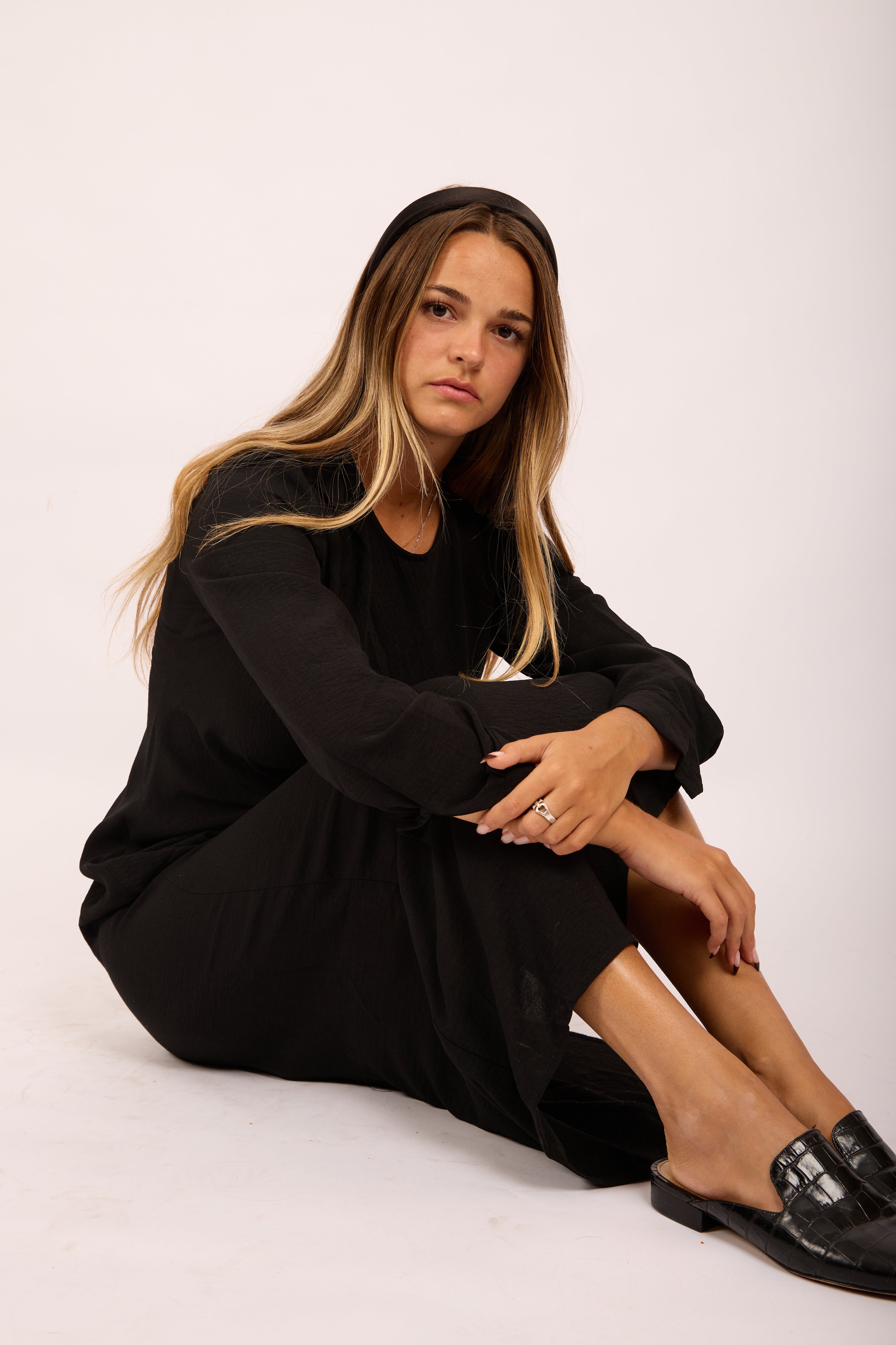 Jasmine Black Maxi Dress with Gold Buckle – Modern Elegance