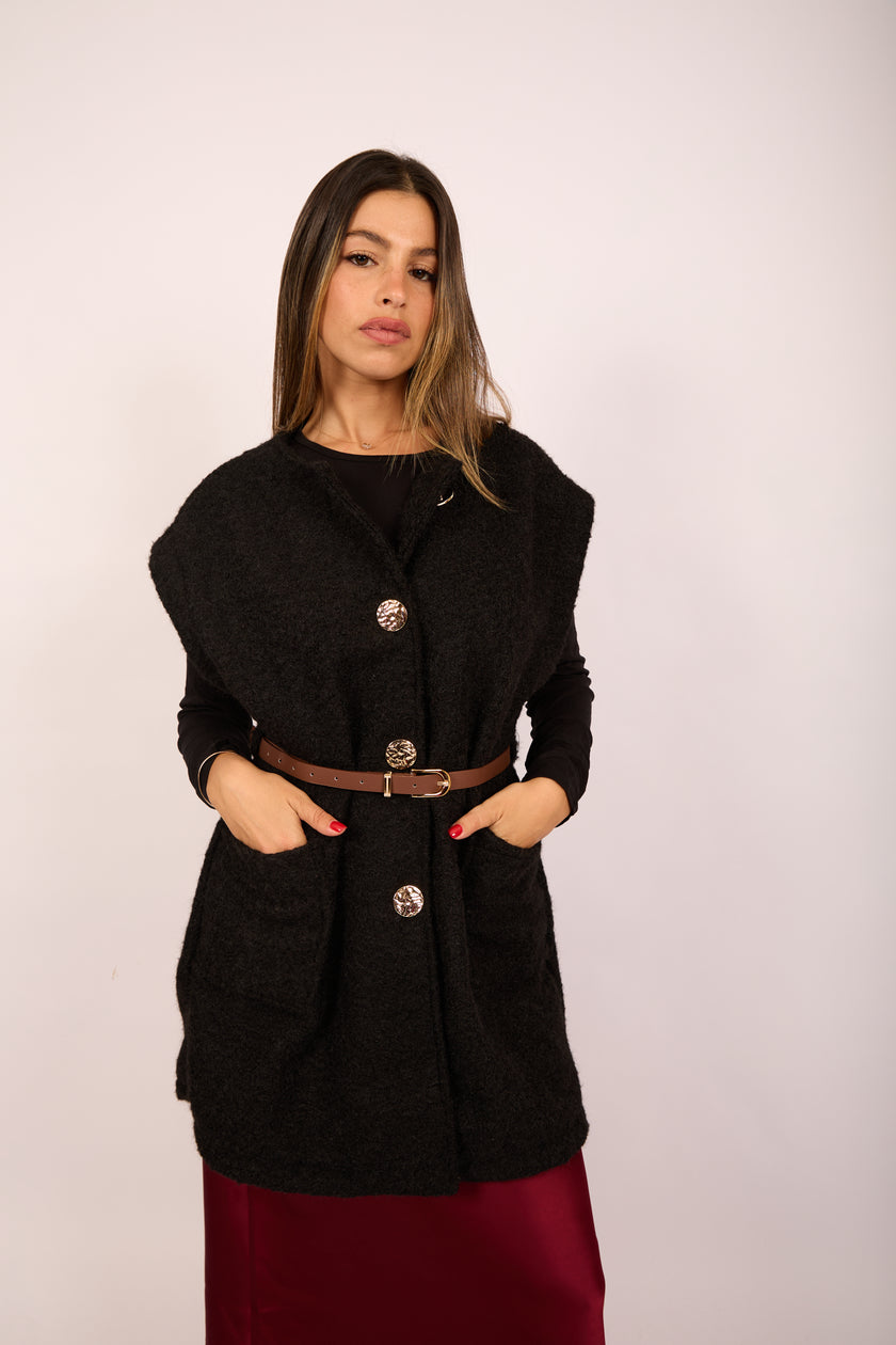 Sanava Textured Vest –  Ivory, Brown, Burgundy & Black