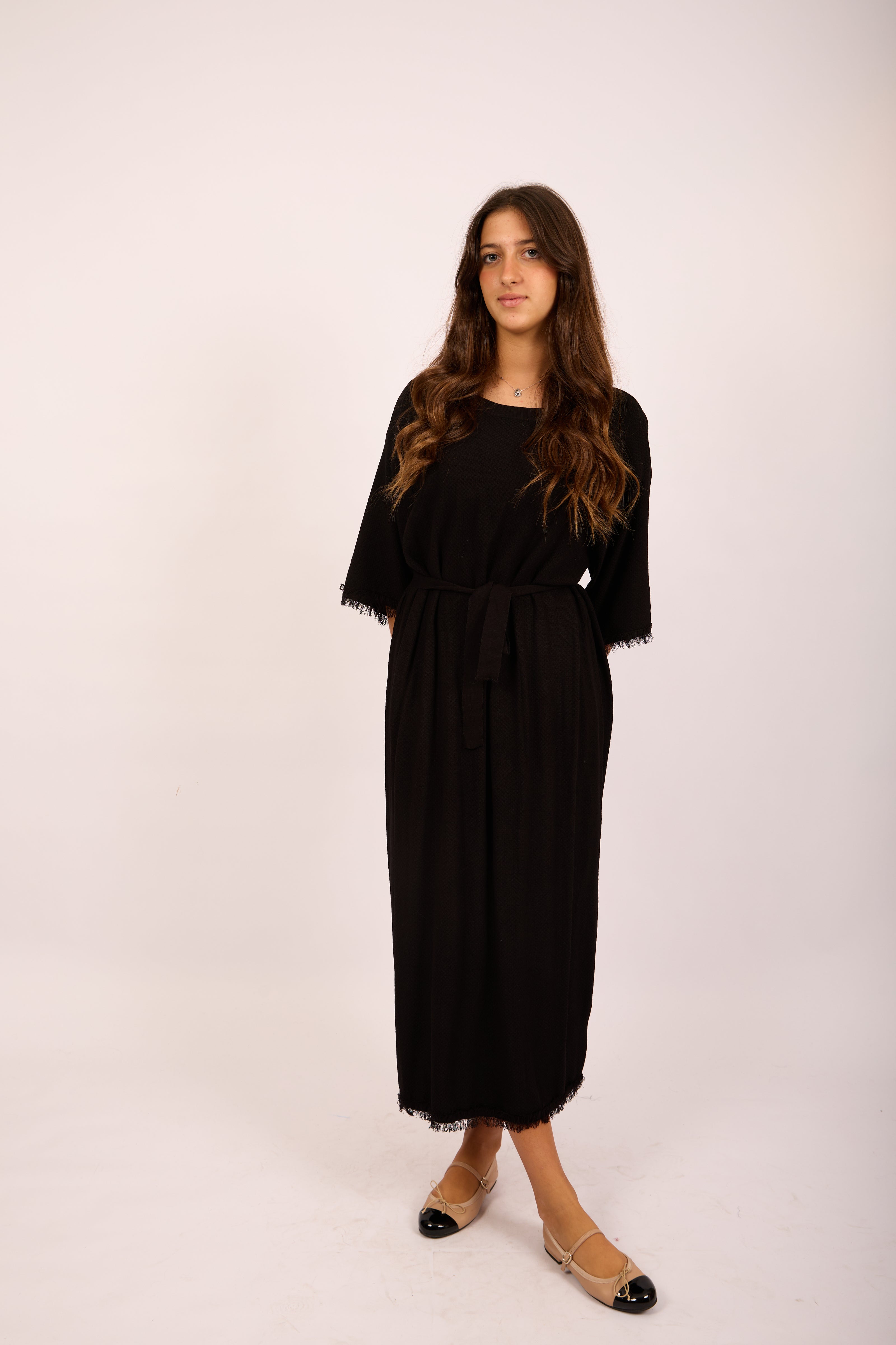Chana Textured Belted Maxi Dress – Black/Taupe