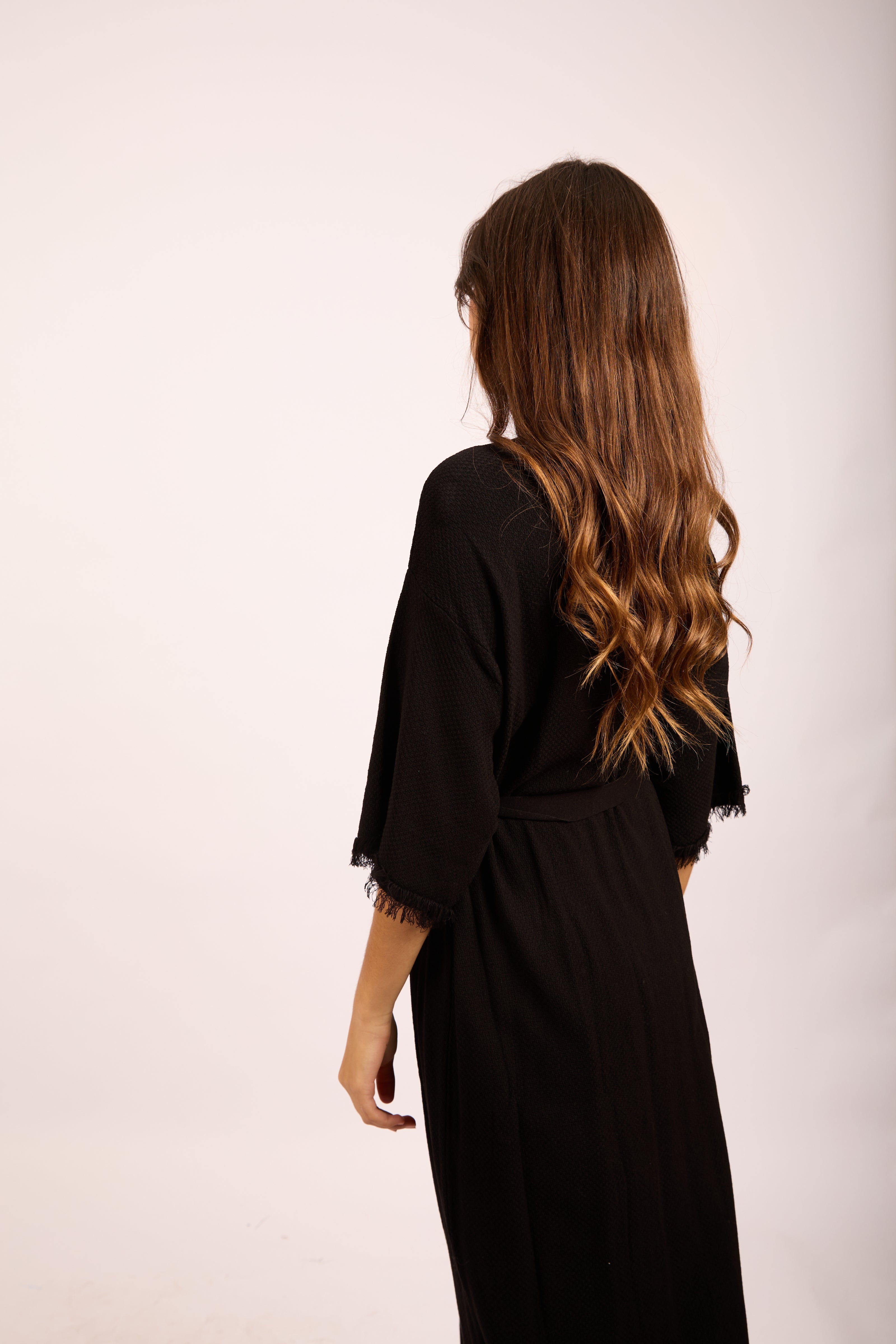 Chana Textured Belted Maxi Dress – Black/Taupe