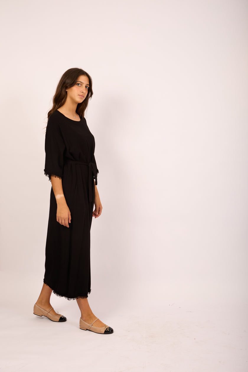 Chana Textured Belted Maxi Dress – Black/Taupe