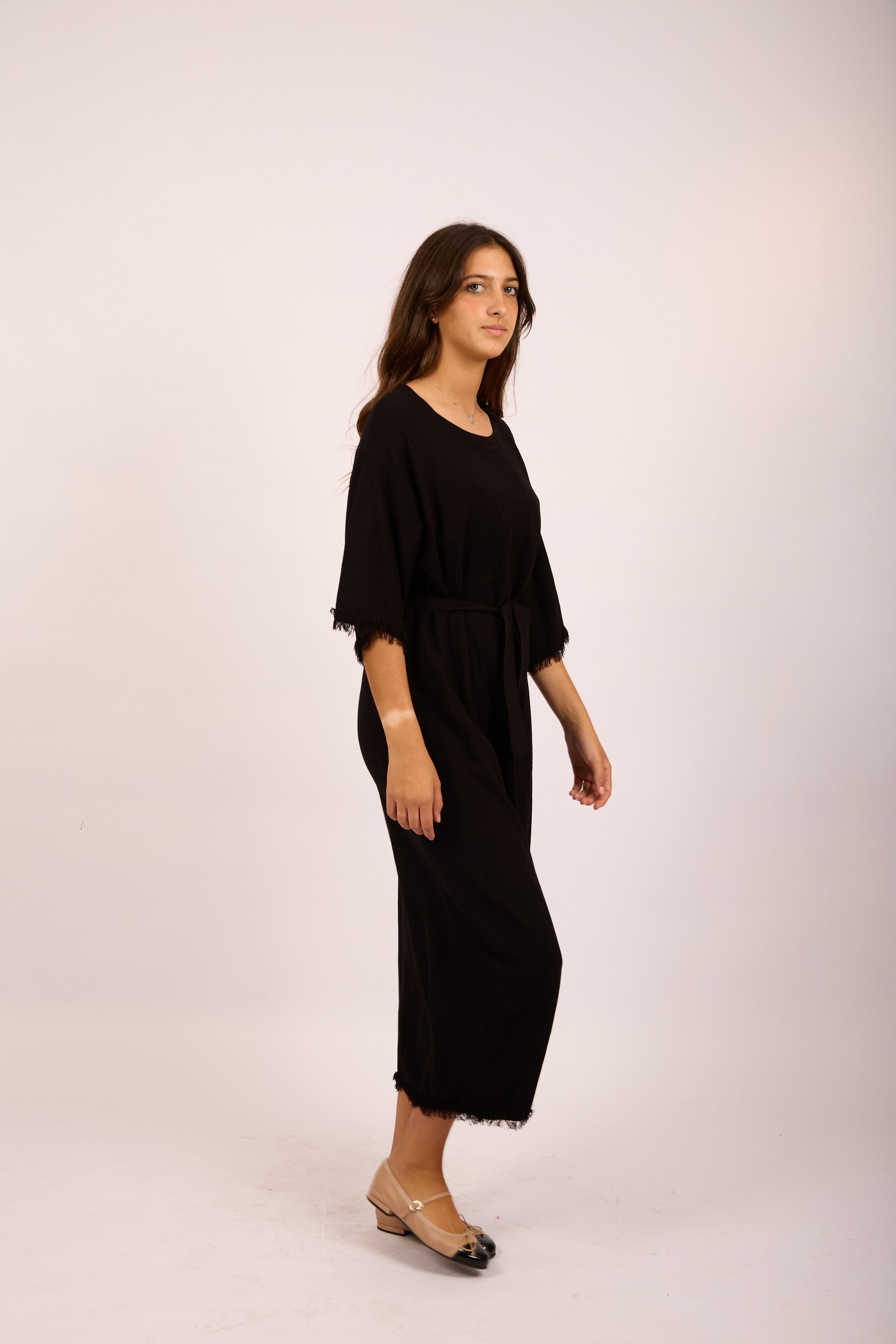 Chana Textured Belted Maxi Dress – Black/Taupe