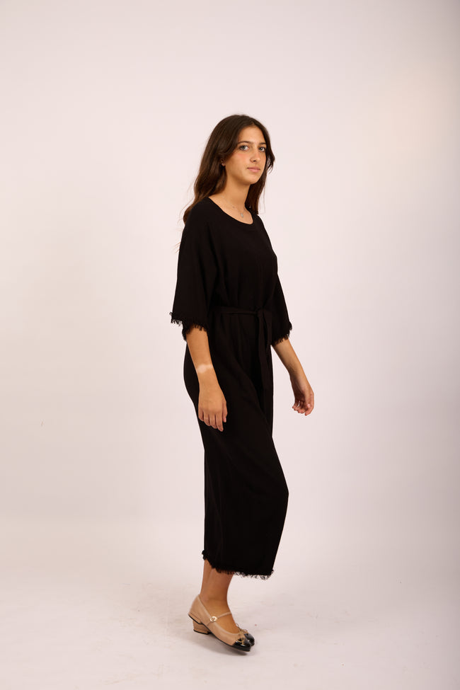 Chana Textured Belted Maxi Dress – Black/Taupe