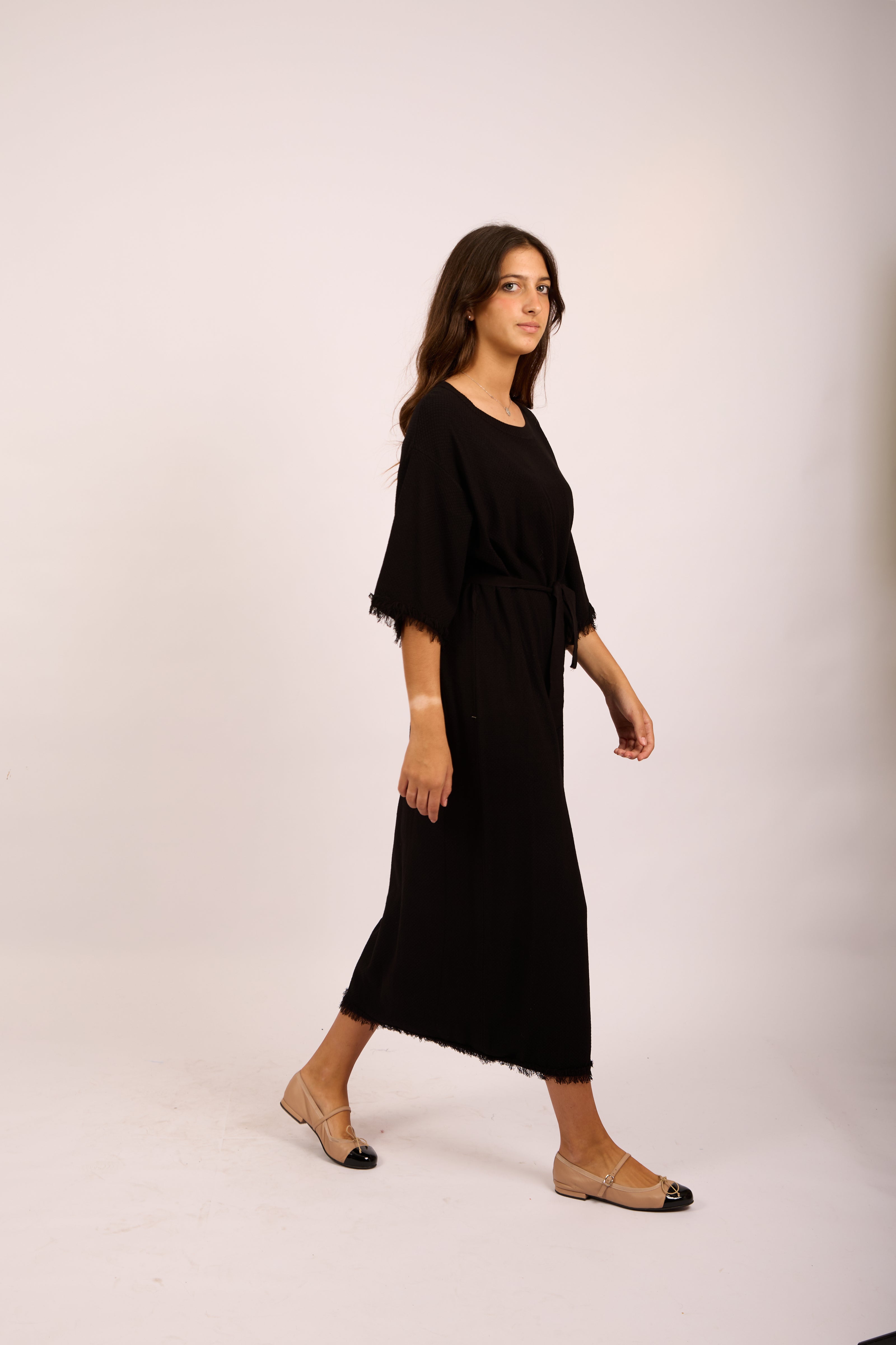 Chana Textured Belted Maxi Dress – Black/Taupe