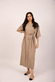 Chana Textured Belted Maxi Dress – Black/Taupe