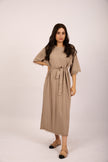 Chana Textured Belted Maxi Dress – Black/Taupe