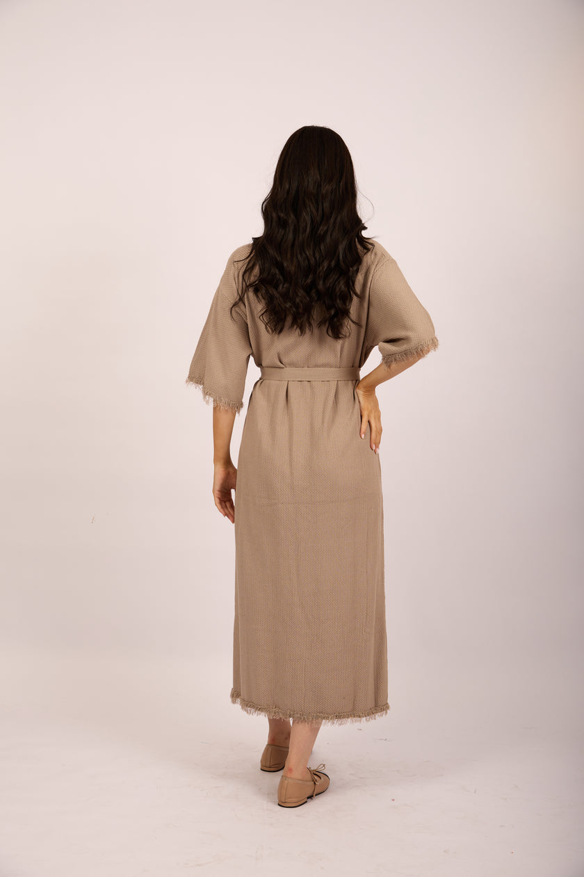 Chana Textured Belted Maxi Dress – Black/Taupe