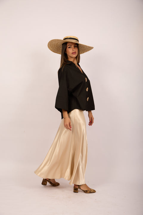Brenda Satin Maxi Skirt – Champagne Beige