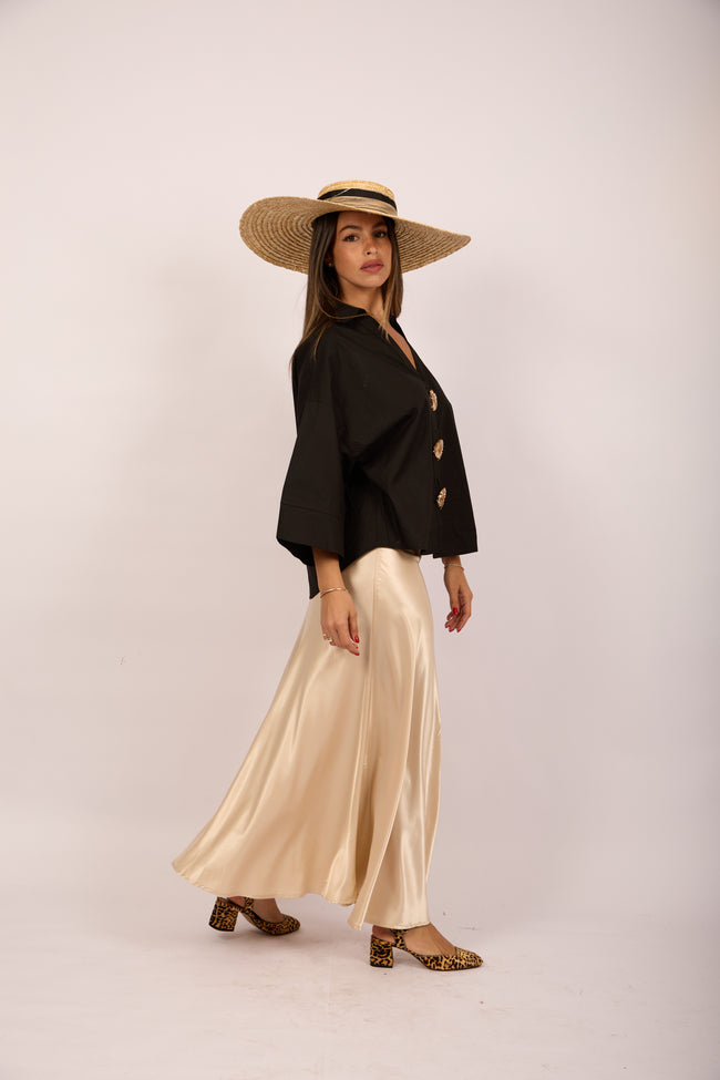 Brenda Satin Maxi Skirt – Champagne Beige