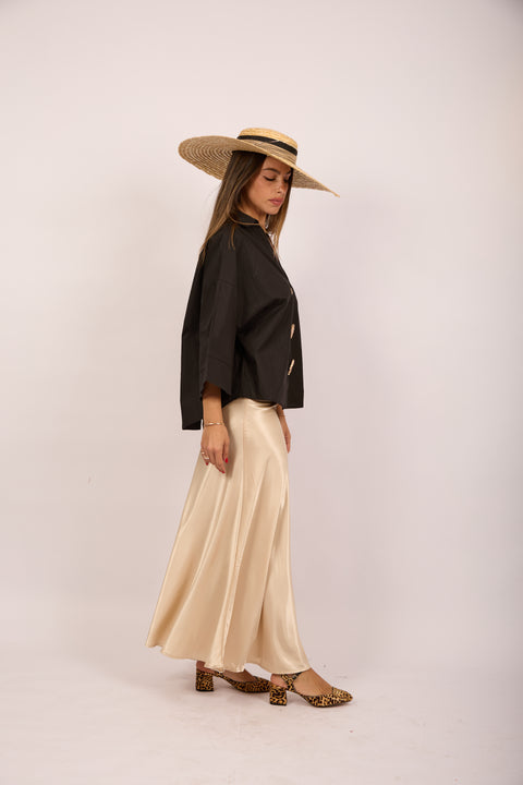 Brenda Satin Maxi Skirt – Champagne Beige